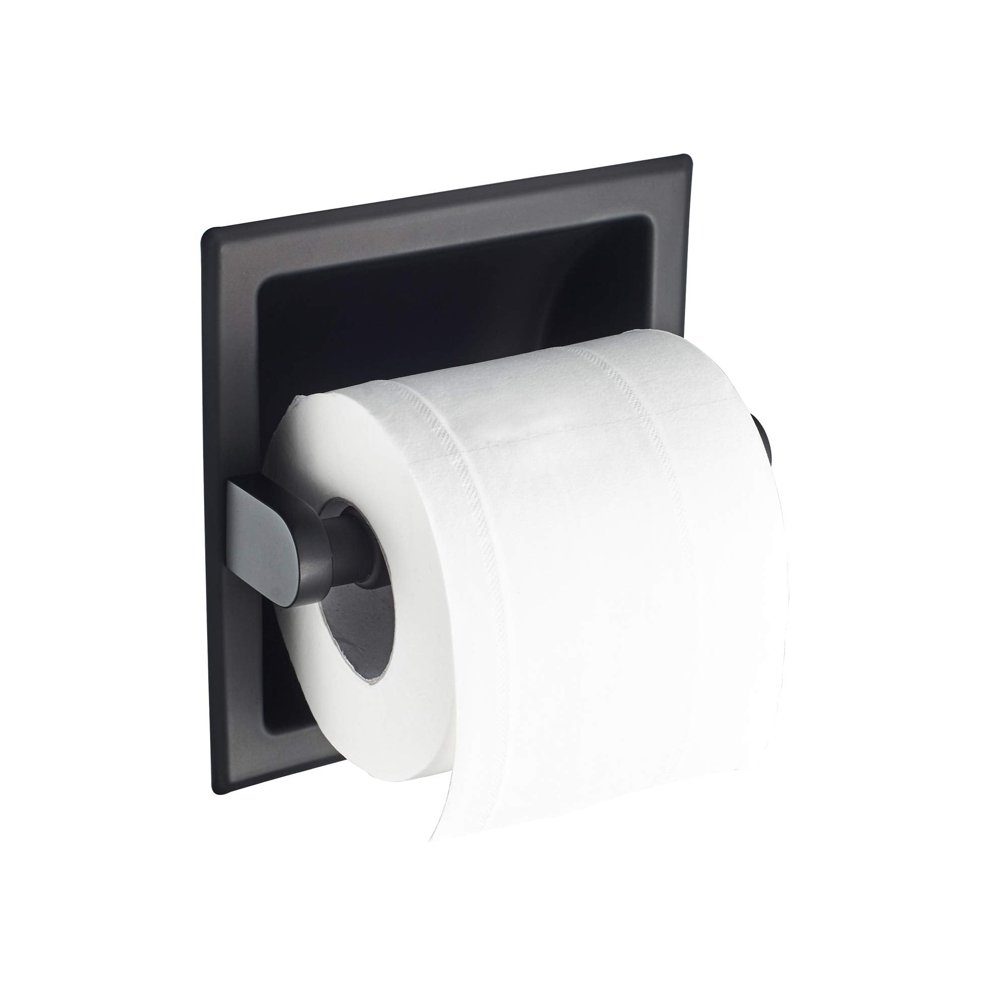 JunSun Recessed Toilet Paper Holder Matte Black Stainless Steel Toilet Paper Roll Holder Tissue Holder Modern Tissue Roll Dispenser 6'' X 6'' Square Jumbo Mega Roll Holder Rear Mounting Bracket Included