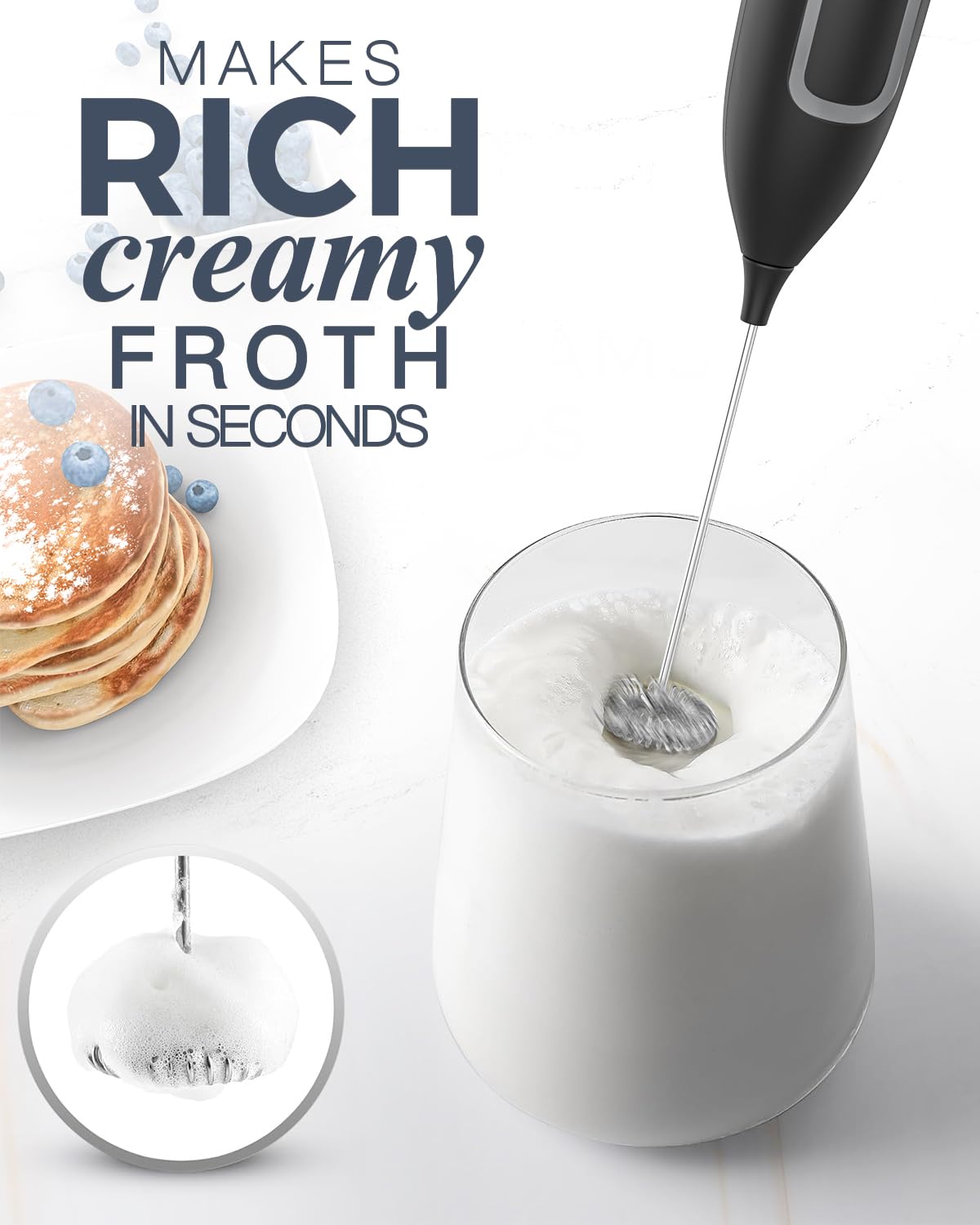 Milk Frother Handheld Battery-Operated Electric Foam Maker Frother Wand