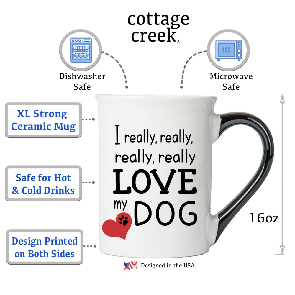 Cottage Creek I Really Love My Dog Mug, 16Oz Black And White Gift Boxed Ceramic Coffee Cup For Dog Mom And Dad, Cute Tea Mug And