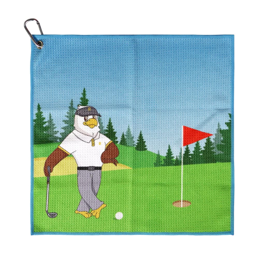 Pinmei Golf Towel For Golf Bag With Clip 1Pc Microfiber Waffle Pattern Towels Cartoon Eagle Golf Club Towel For Men Women Golfer