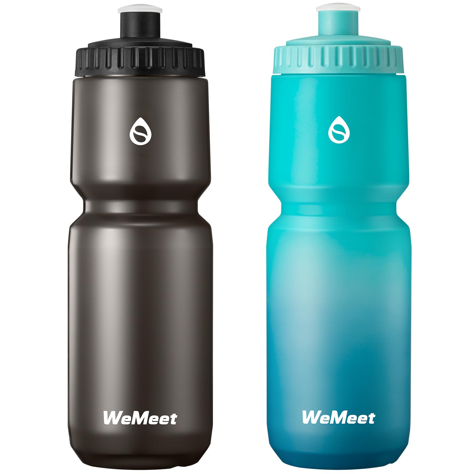 WEMEET 2-Pack Bike Water Bottle with Bite Valve, BPA Free, Fits Most Bike Cages, for Hiking, Bicycle Squeeze Sport Water Bottle 