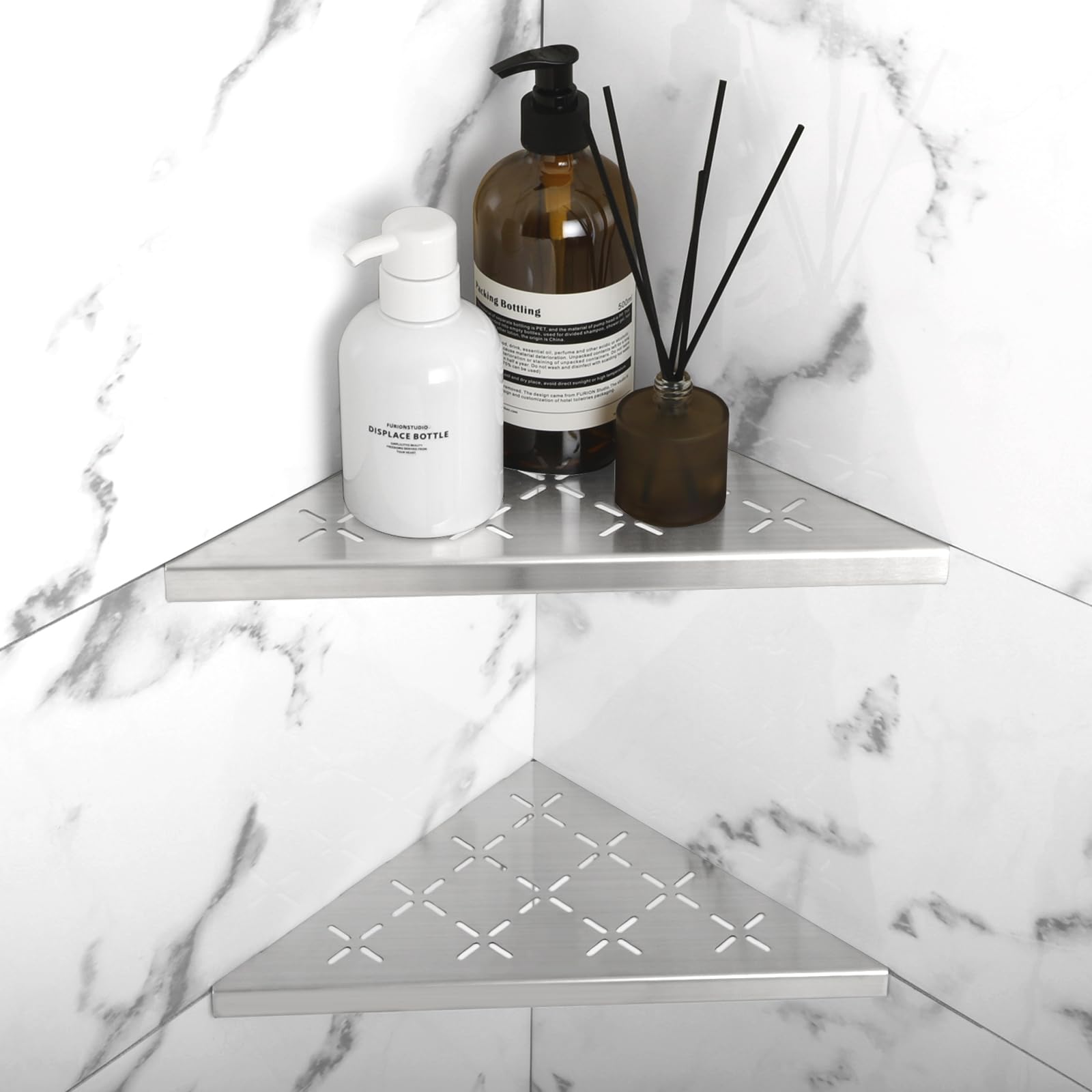 Xiarnotogi 10'' Corner Shower Shelf, 2-Pack Shower Shelves Sus304 Stainless Steel Bathroom Shelves For Tile Walls, Recessed Corn