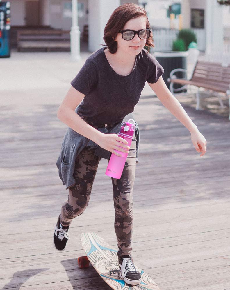 Valourgo Collapsible Water Bottle, Silicone Foldable With Leak Proof Valve Bpa Free - Pink 21 Oz