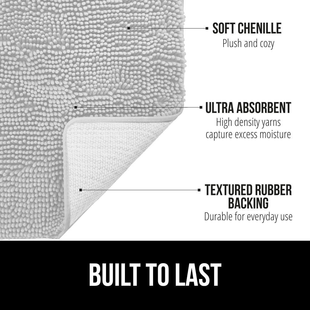 Gorilla Grip Bath Rug  30x20  Thick Soft Absorbent Chenille Rubber Backing Bathroom Rugs  Microfiber Dries Quickly  Shaggy Machine Washable Mats  Plush Durable Rug  Bathtub and Shower Floor Light Gray
