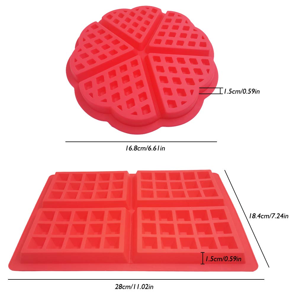 4 Pcs Waffle Mold,Sonku Silicone Heart-Shaped Square-Shaped Waffle Baking Molds Muffin Pans Chocolate Bread Pie Flan Bakeware