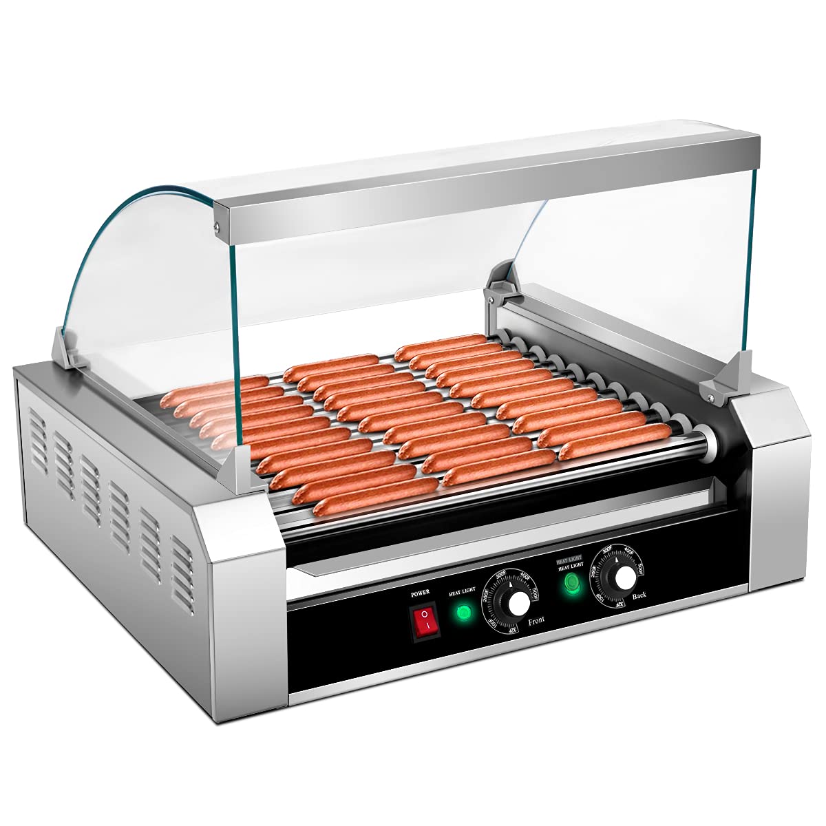 Giantex Hot Dog Roller Machine, 11 Non-Stick Rollers 30 Sausage Grill Cooker With Removable Stainless Steel Drip Tray And Glass