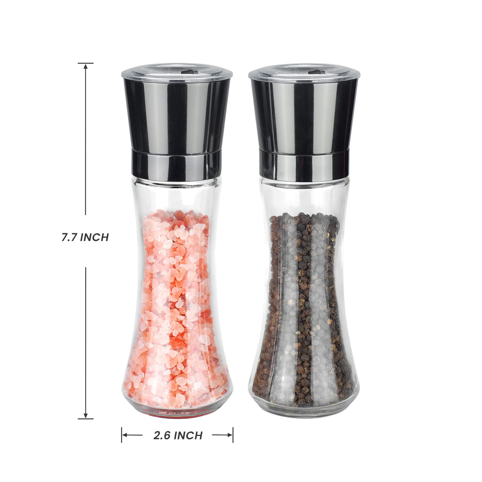 Vevok Chef Salt And Pepper Grinder Set Stainless Steel Black Salt And Pepper Mill With Adjustable Coarseness Salt Shaker Set Spi