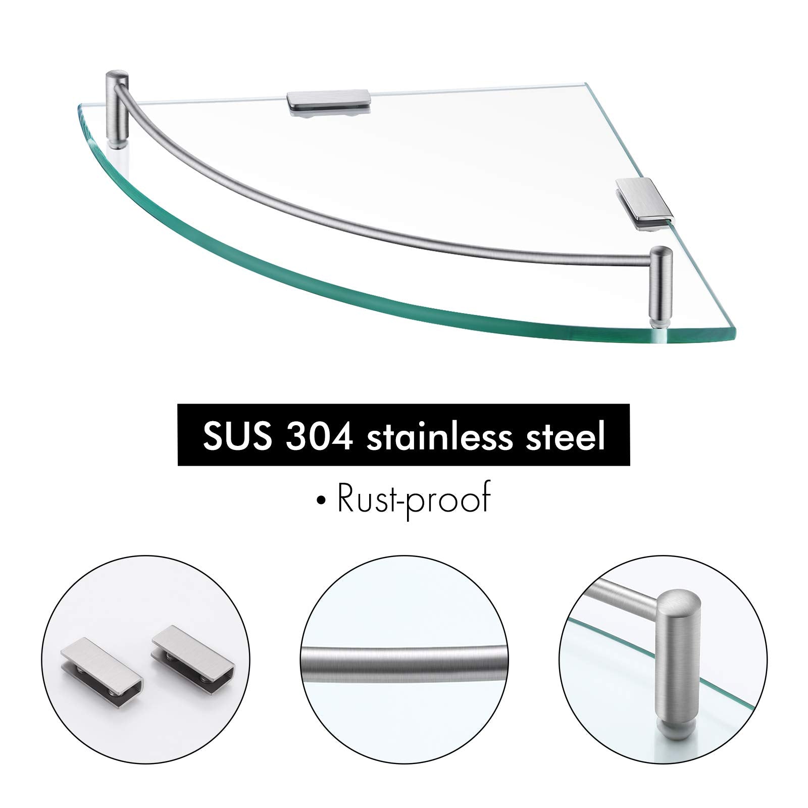 Kes Glass Corner Shelf For Bathroom Corner Shelf 2 Pack Tempered Glass Shelf With Rail Sus 304 Stainless Steel Wall Mounted Brus
