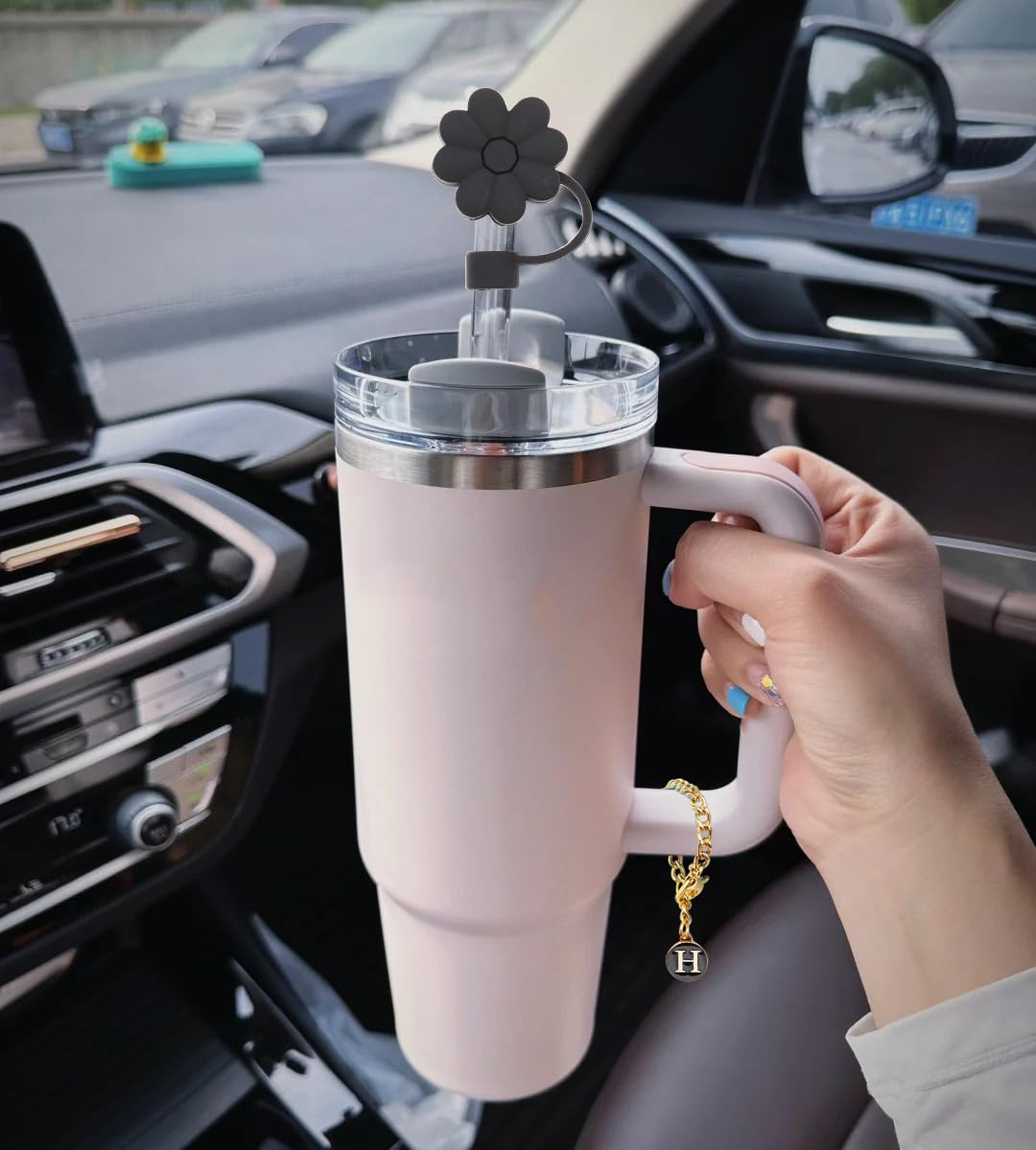 Stanley Cup Accessories, 1Pc Flower Stanley Straw Cover Silicone Straw Topper For Stanley 30&40 Oz Tumbler With Handle And 1Pc I