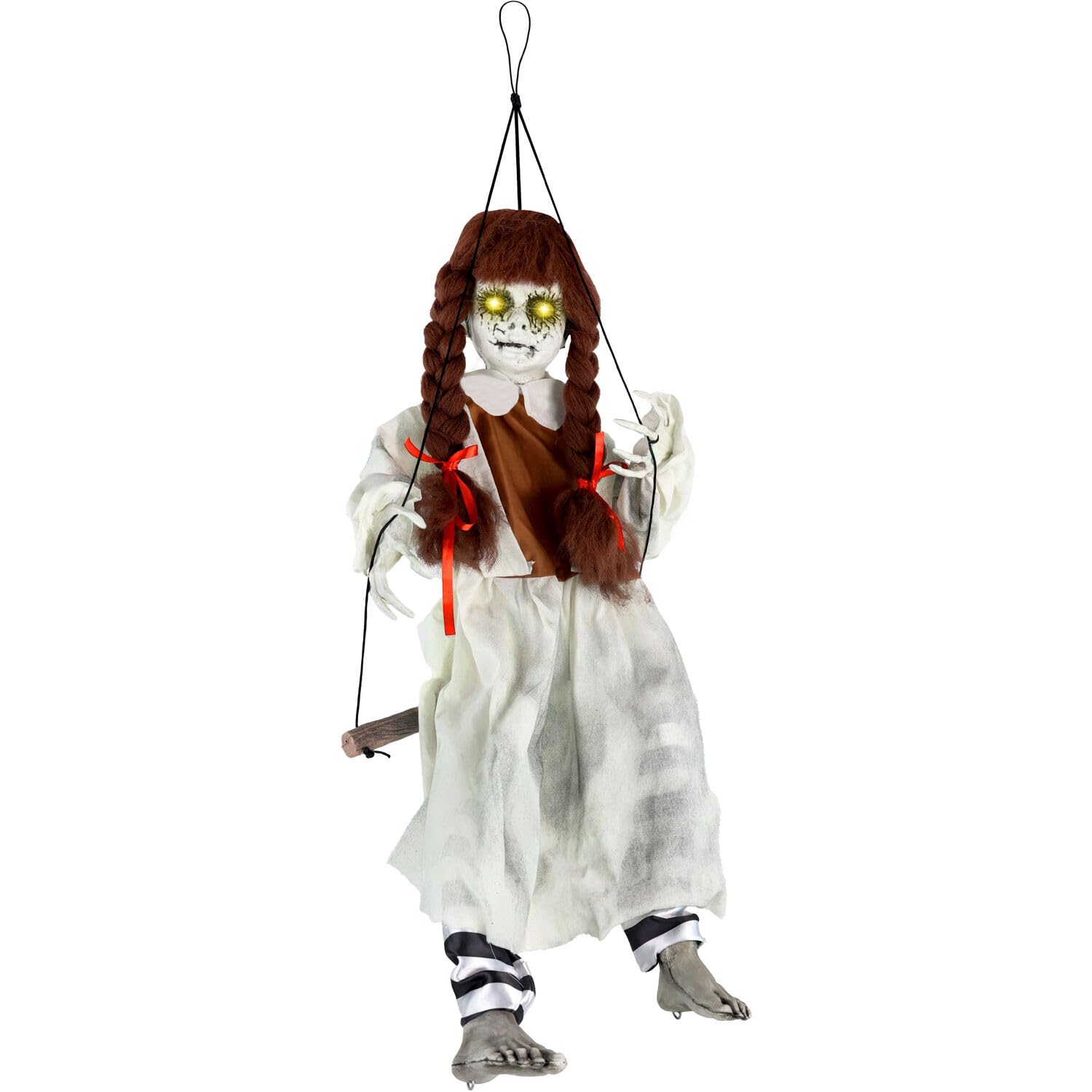 Haunted Hill Farm Animatronic Scary Talking Haunted Doll on Swing with Touch Activated Lights and Sound, Battery-Operated Indoor
