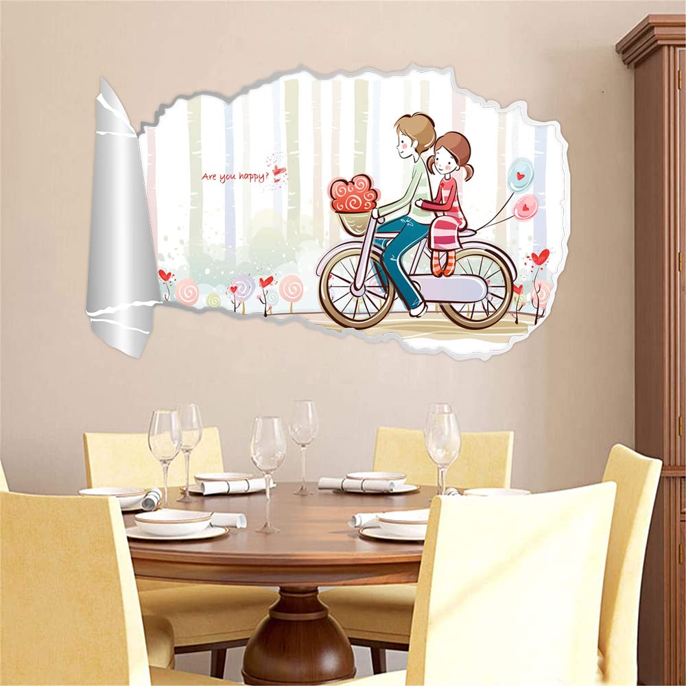Gadgets Wrap Printed Wall Decal Sticker Scratched Book Roll Paper Style Decal (95Cm X 58Cm) - Cute Valentine Love Couple Cartoon