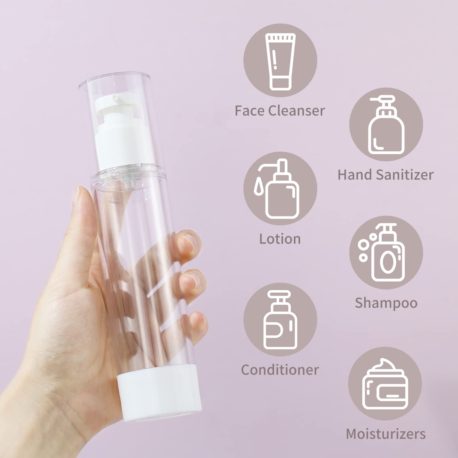 Longway 3.4 Oz 100Ml Clear Airless Cosmetic Cream Pump Bottle Travel Size Dispenser Refillable Containers For Foundation, Shampo