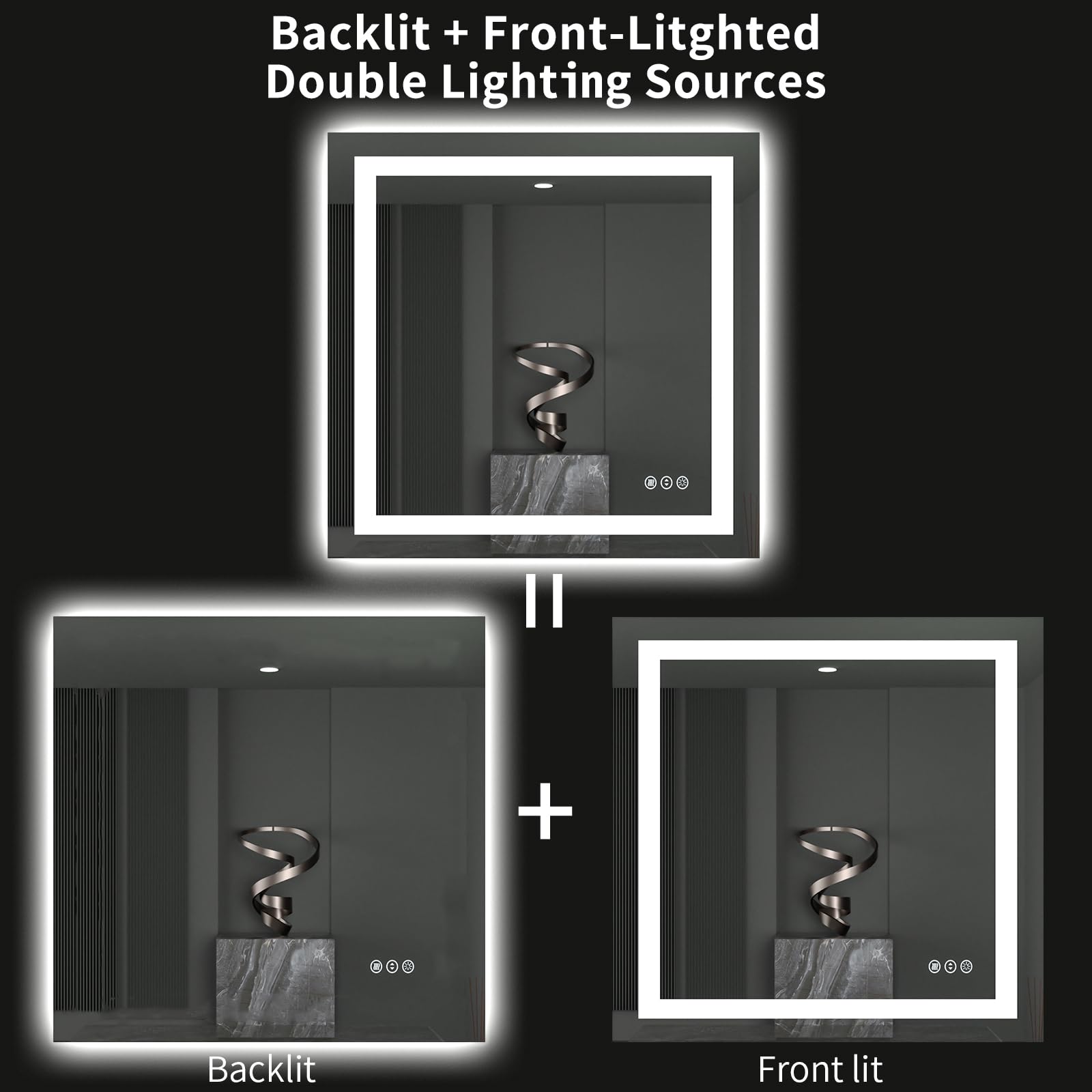 Loaao 40''X38'' Led Bathroom Mirror With Lights, Anti-Fog, Dimmable, Backlit + Front Lit, Lighted Bathroom Vanity Mirror For Wal
