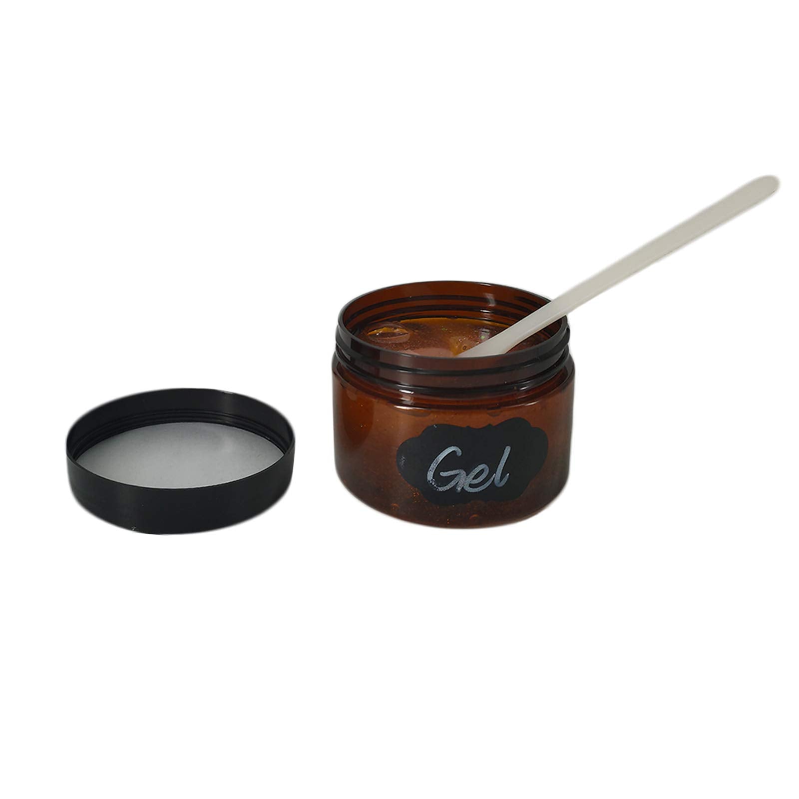 Zmybcpack 20 Pack 4 Oz(120Ml) Amber Plastic Jars With Black Lids, 10 Spatulas, A Pen, Labels - Pet Storage Container For Cosmeti