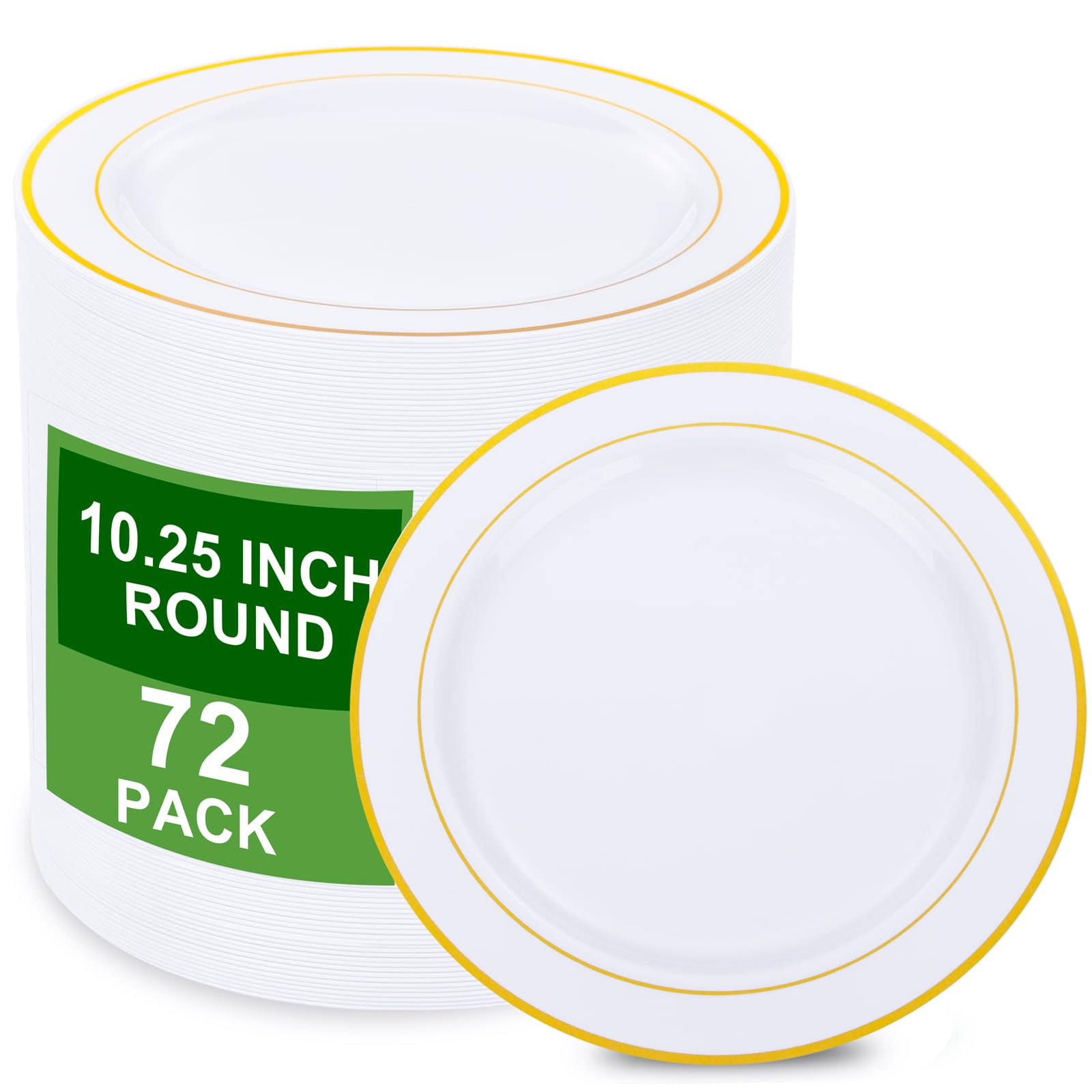 Wellife 72Pcs Gold Plastic Plate, 10.25Inch Disposable Dinner Plate Party With Gold Rim, Heavy Duty Disposable Plastic Plates Fo