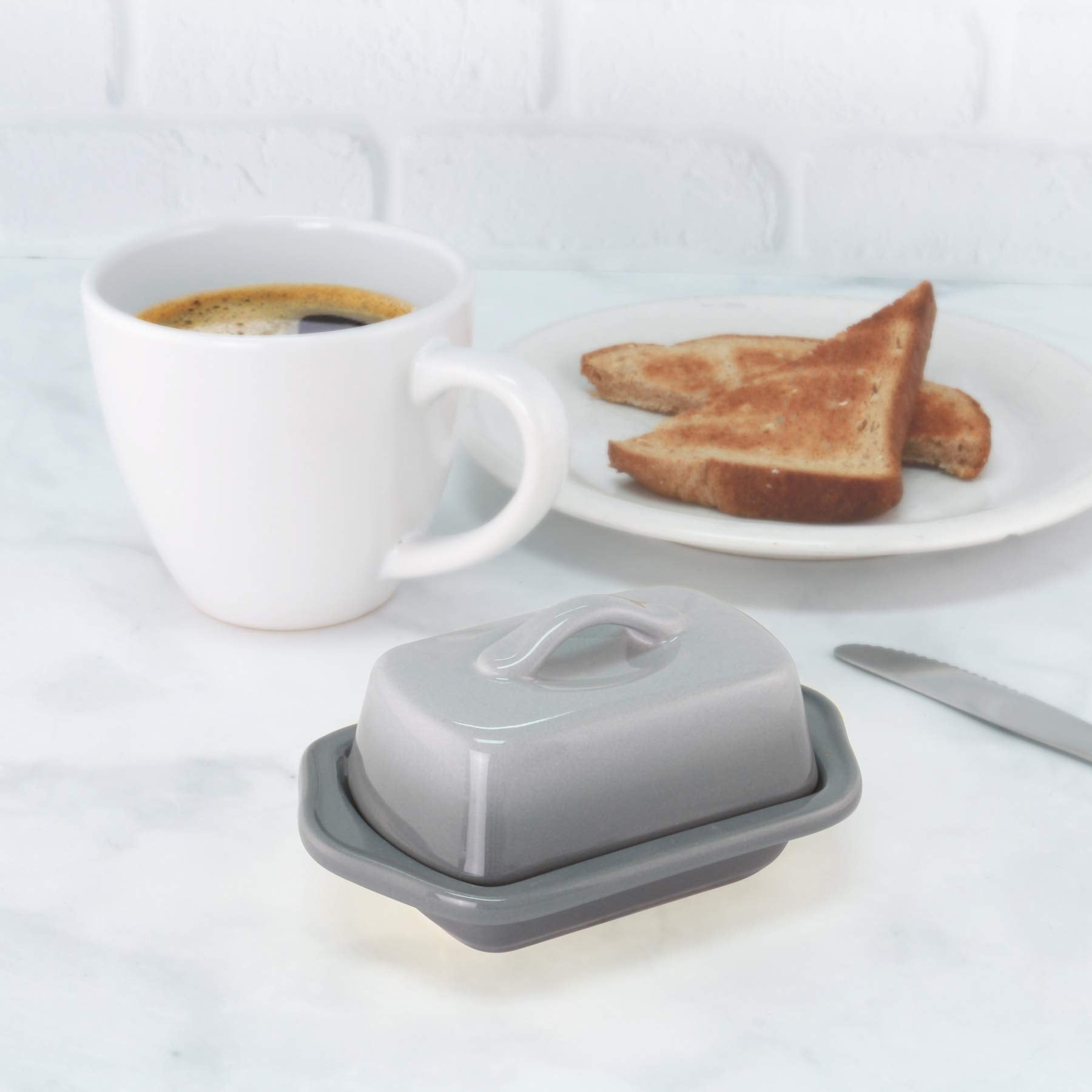 Chantal Covered Dish, Mini Butter, Fade Grey
