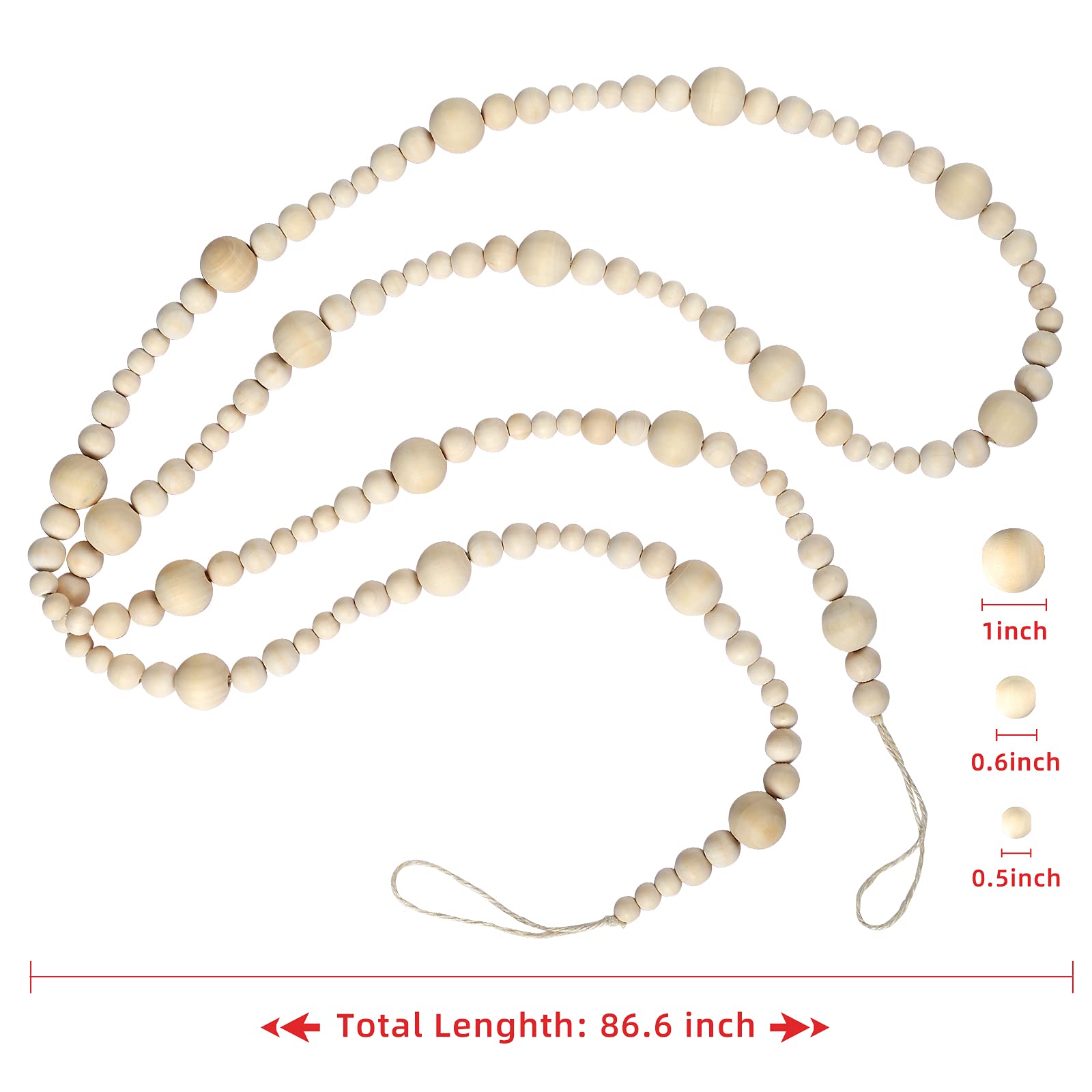 GWHOLE 7.2 Ft Christmas Wooden Bead Garland Boho Natural Prayer Beads for Christmas Tree Mantel Table Modern Farmhouse Home Rust