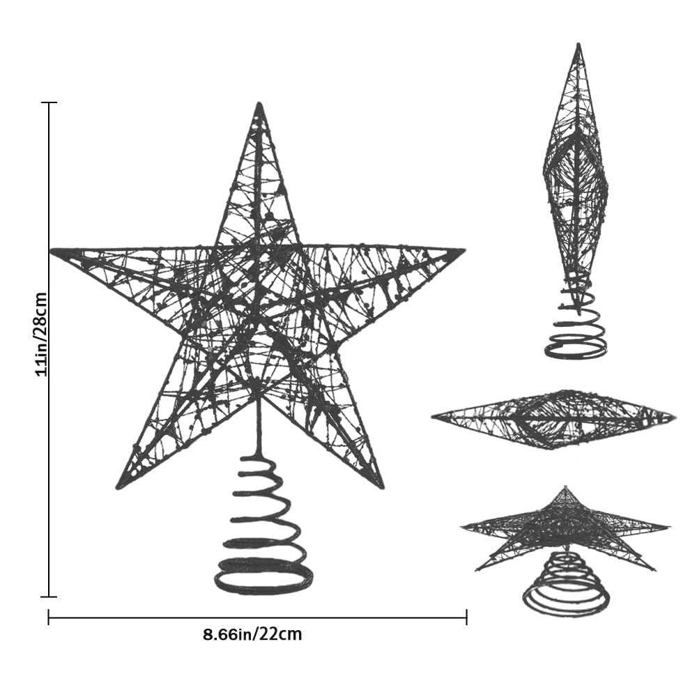 Christmas Tree Toppers Xmas Glitter Black Hollow Star Treetop Topper for Christmas Tree Decoration