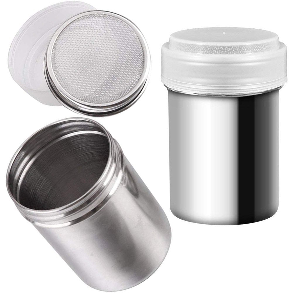 2 Pcs Chocolate Shaker Coffee Powder Cocoa Flour Icing Sugar Sifter Stainless Steel Mesh Shaker Powder Cans With Lid For For Bak