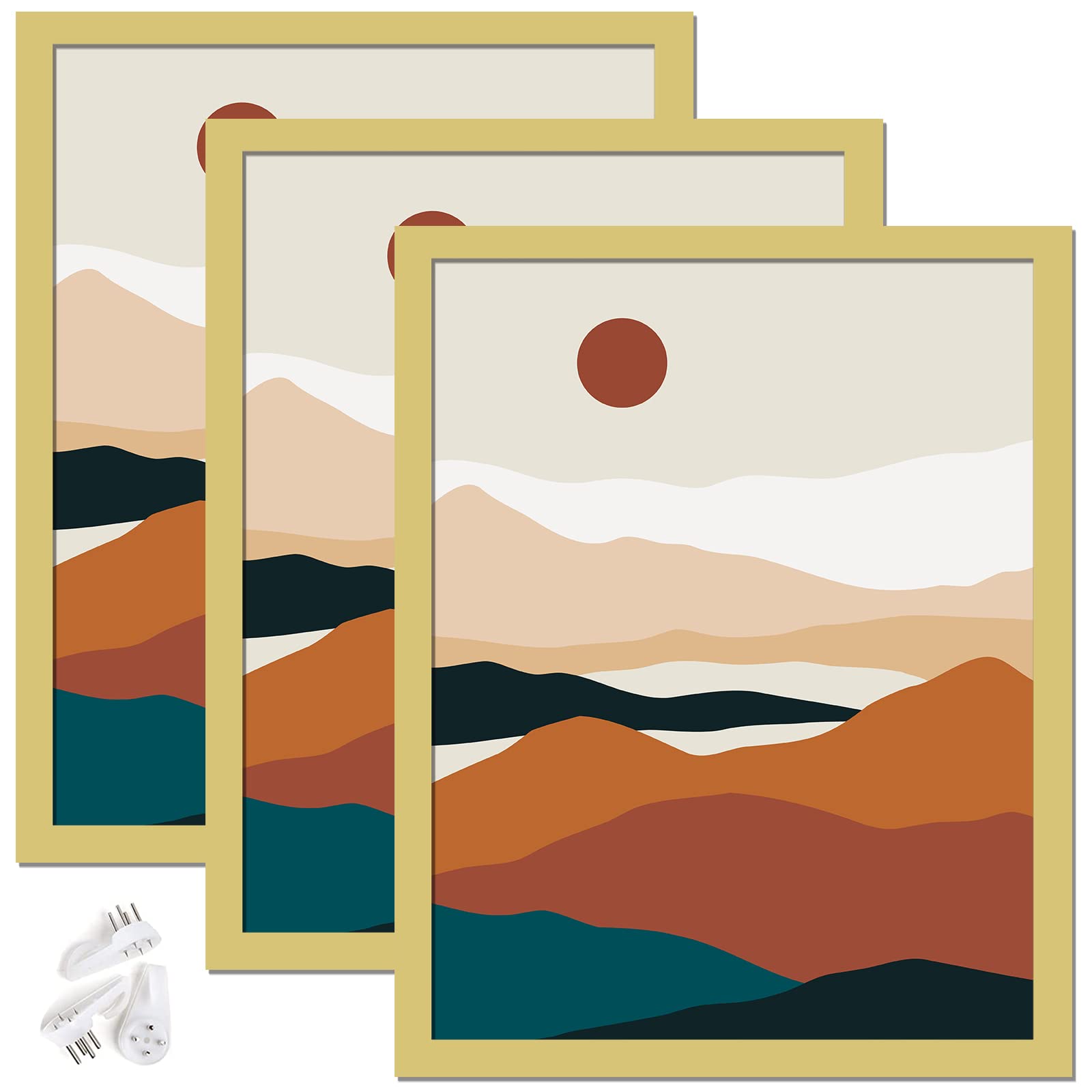 ijuerybai Gold 8x10 Picture Frame Set of 3, High Transparent Frame for 8 By 10 Photo Collage Canvas Poster Size Wall Mount and T