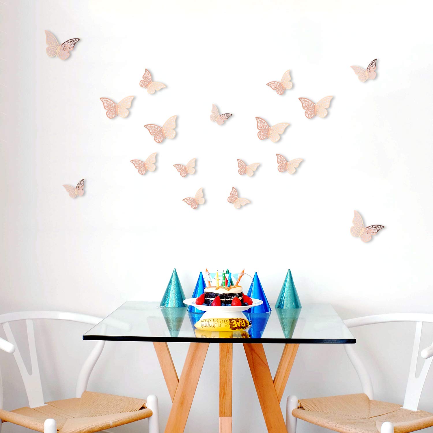 AIEX 24pcs 3D Butterfly Wall Stickers 3 Sizes Butterfly Wall Decals Room Wall Decoration for Bedroom Party Wedding Decors(Rose Gold)