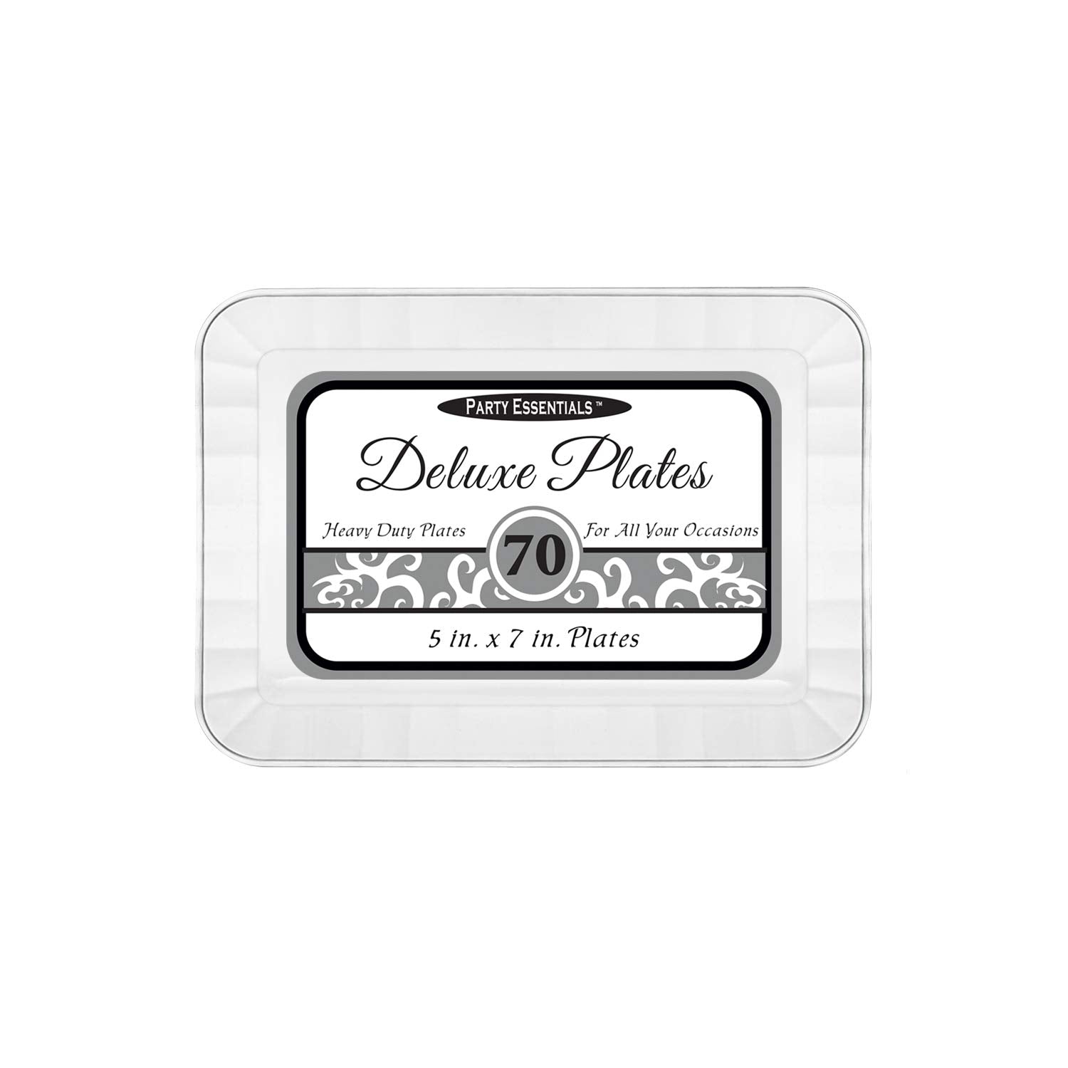 Party Essentials Deluxe Quality Hard Plastic 70 Count Rectangular Appetizer/Dessert Plates, 5 By 7-Inch, Clear