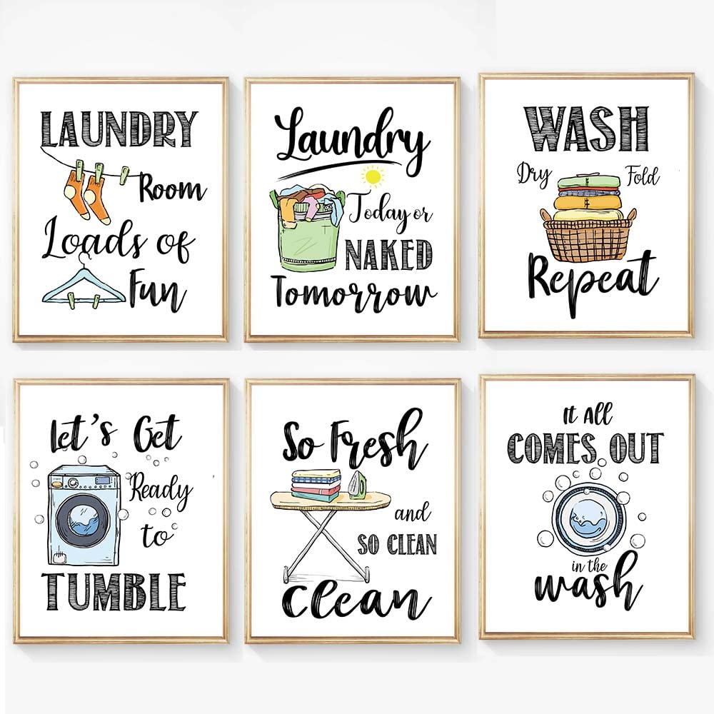 Funny Laundry Rules Sign Painting, Creative Laundry Saying Art Prints (8   X10   ,Unframed), Set Of 6, Funny Modern Minimalist W