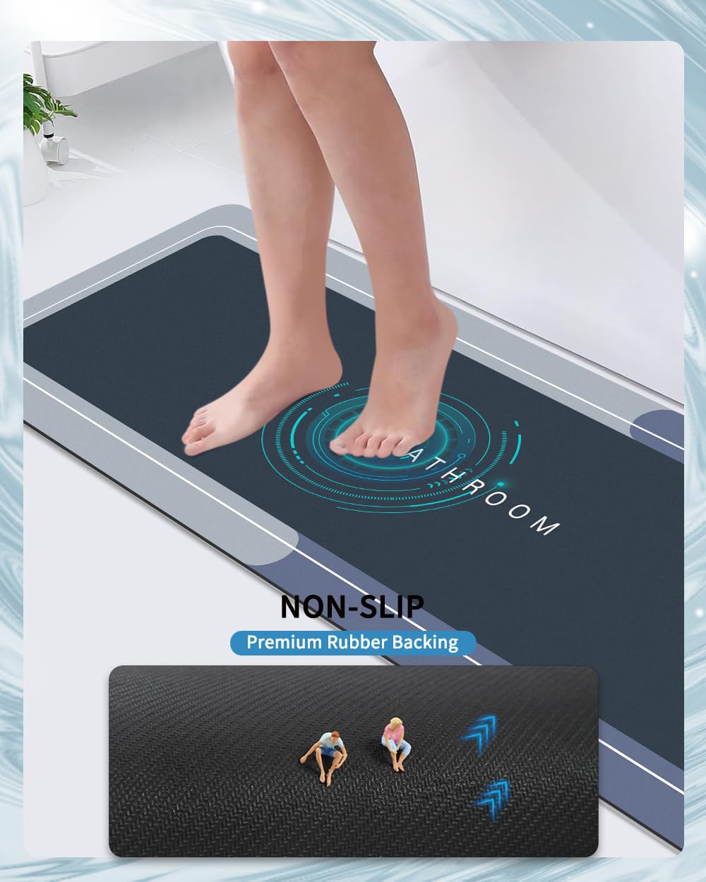 Deparnit Bath Mat Rug, Rubber Non-Slip Quick Dry Bathroom Rugs, Super Absorbent Bath Mat, Thin Floor Shower Mat Fit Under Door,