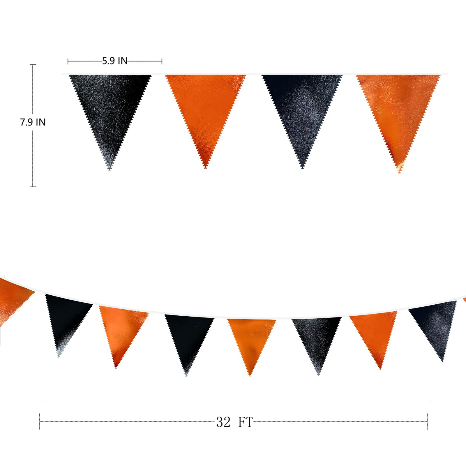 Black Orange Party Decoration Metallic Fabric Triangle Pennant Banner Flag Bunting Garland For Graduation Halloween Fall Autumn