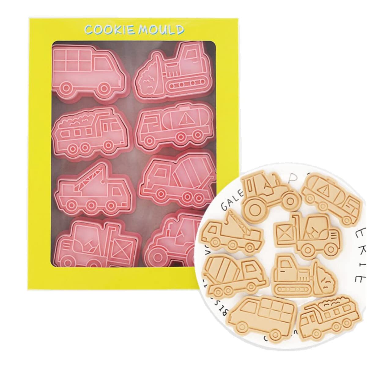 8 Pieces Cute Engineering Vehicle Cookie Cutters For Baking Cookie Mould Press Car Cookie Mould Set Kitchen Tools Plastic Cookie