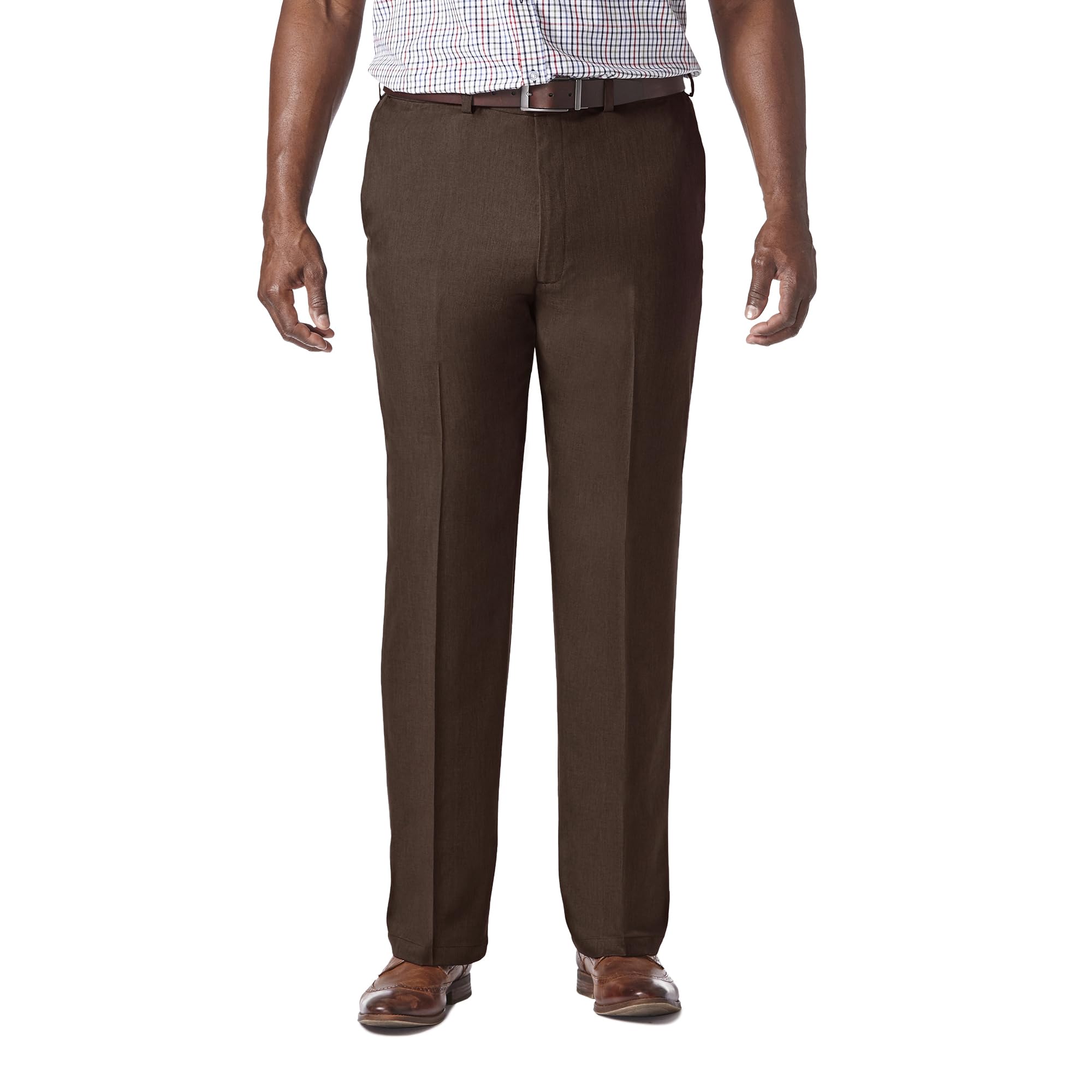 Haggar Mens Cool 18 Pro Classic Fit Flat Front Pant - Regular And Big  Tall Sizes, Brown Heather, 34W X 29L