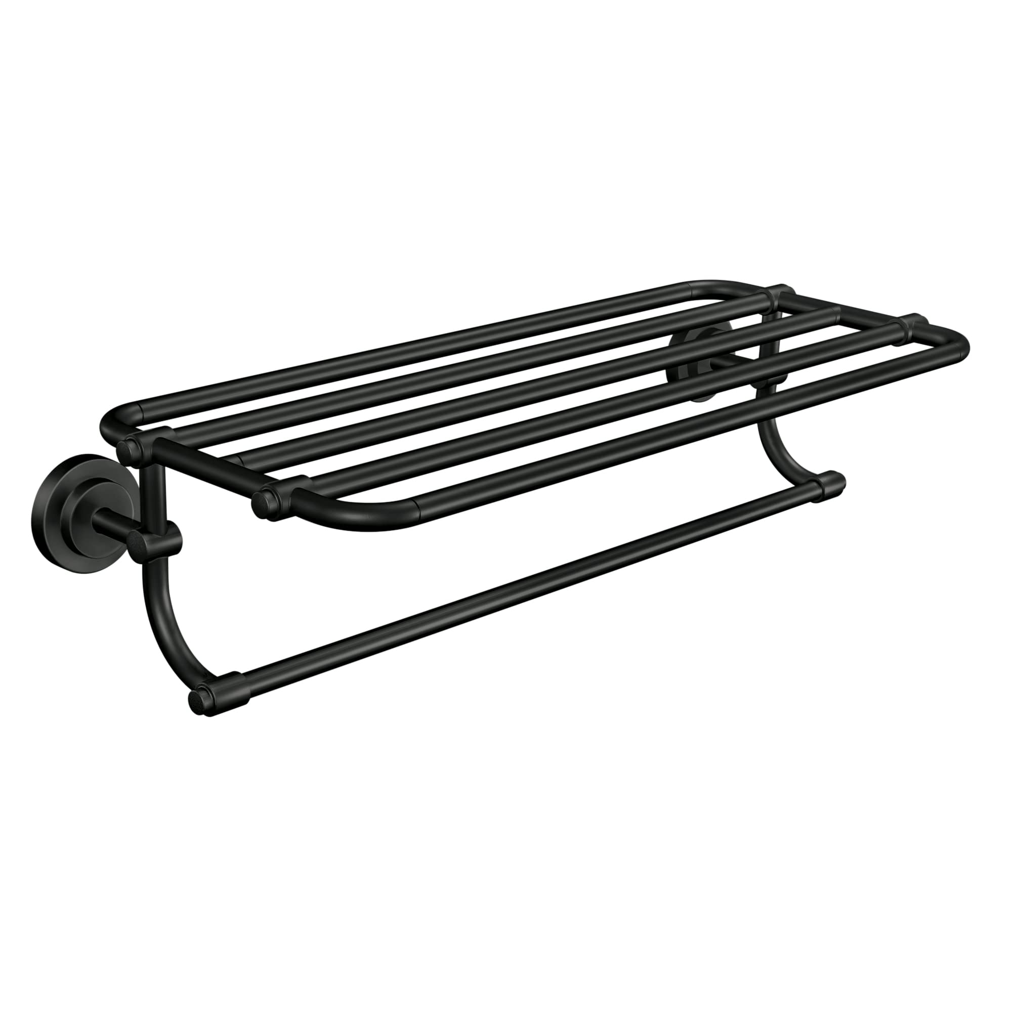 Moen Dn0794Bl Iso 24-Inch Wide Bathroom Hotel-Style Towel Shelf With Towel Bar, Matte Black