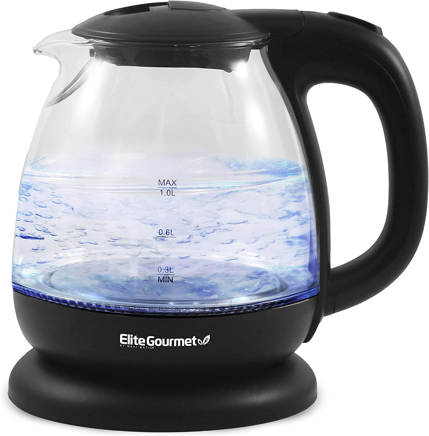 Elite Gourmet Ekt1001B Electric Bpa-Free Glass Kettle, Cordless 360    Base, Stylish Blue Led Interior, Handy Auto Shut-Off Func