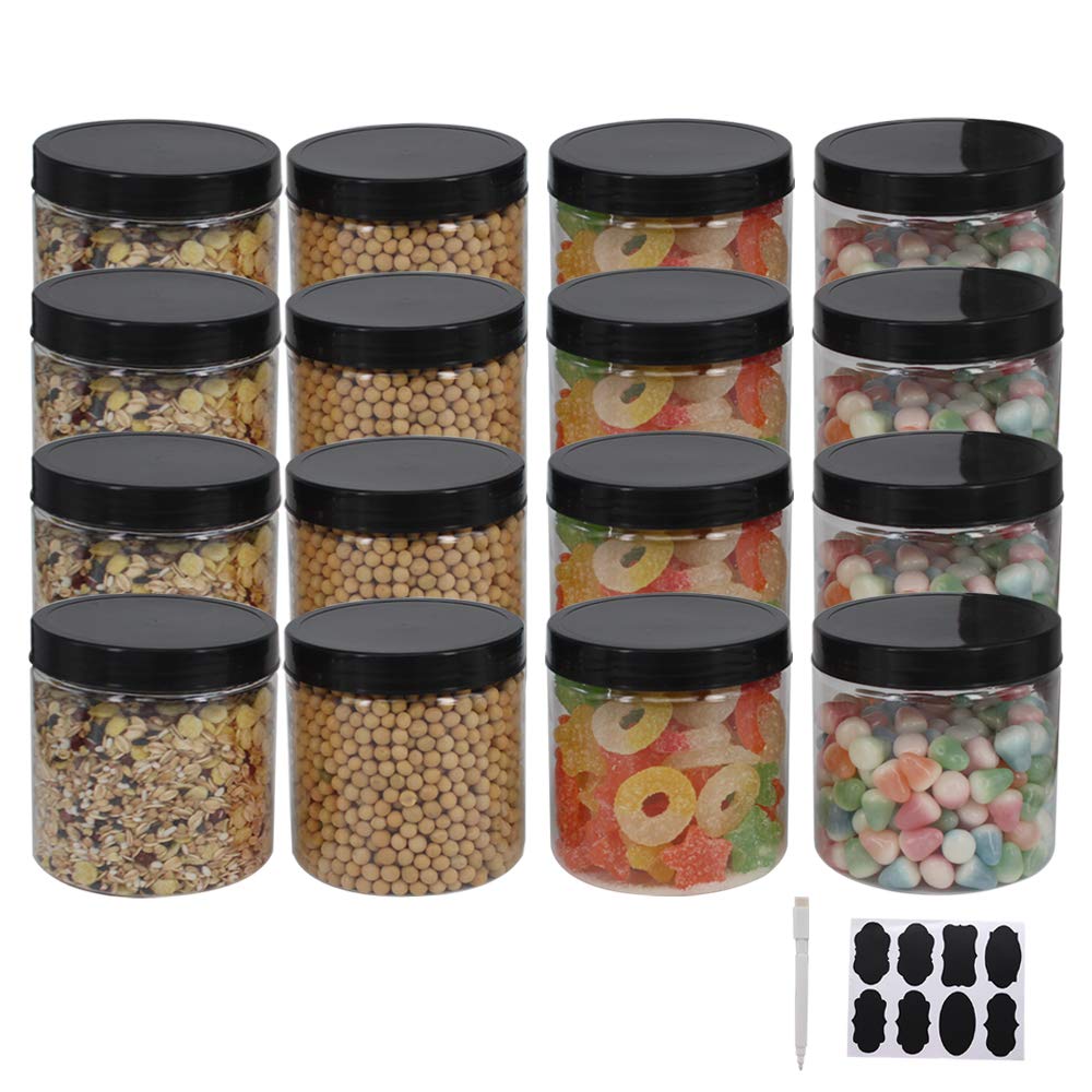 Zmybcpack 12 Pack 16 Oz Plastic Jars With Lids, Extra Labels, 1 Pen, Clear Pet Seal Jar For Food Storage,Wide Opening Storage Ja
