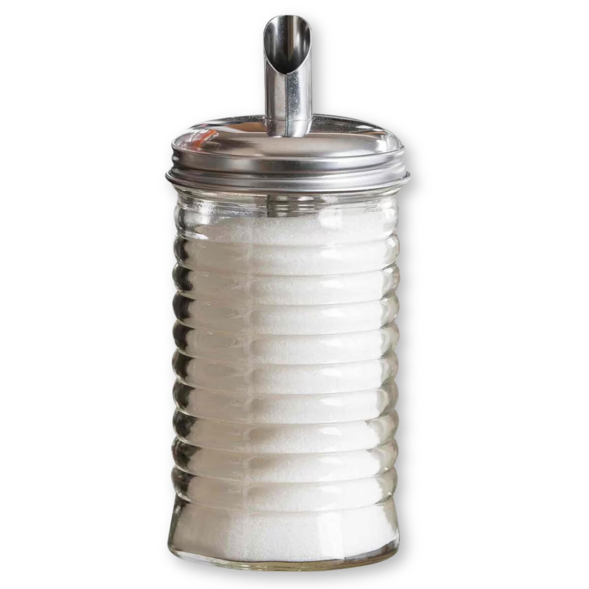 TableCraft HBH860 Beehive Collection Sugar Pourer, 12 oz., 6-5/8H, Dishwasher Safe, Stainless Steel Pour spout, Glass, Clear