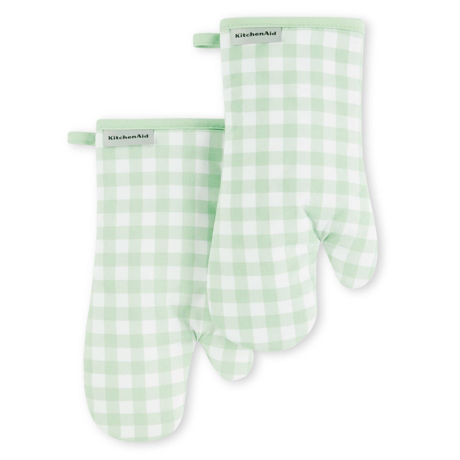 Kitchenaid Gingham Oven Mitt 2-Pack Set, Pistachio, 7''X13''
