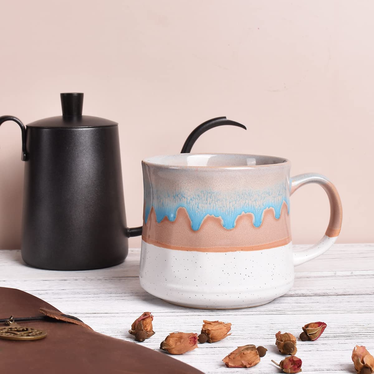 Bosmarlin Large ceramic coffee Mug, Big Tea cup, 7 colors to choose, 21 Oz, Dishwasher and Microwave Safe, 1 PcS (White)