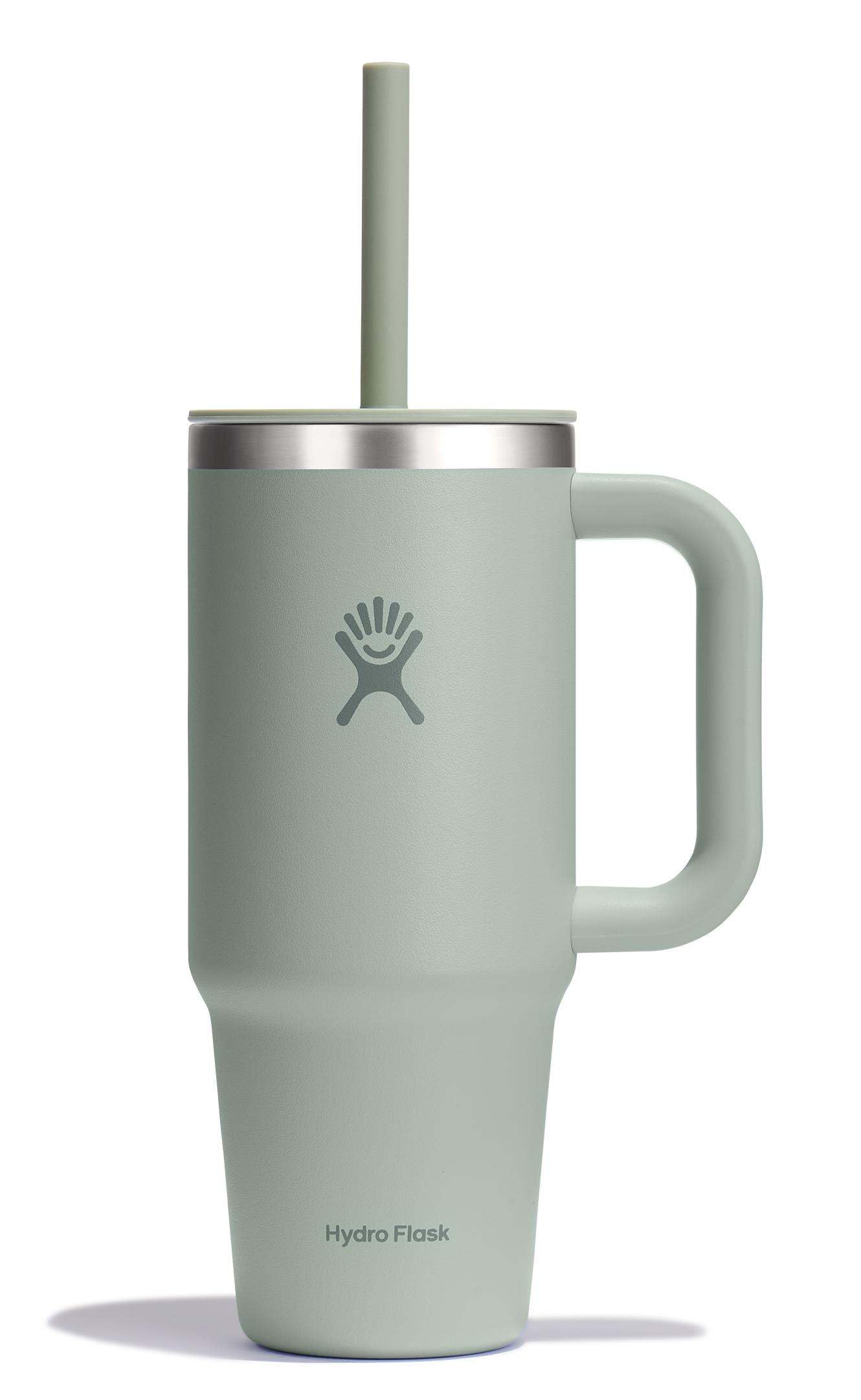 Hydro Flask Travel Tumbler with Handle, Lid and Straw - Insulated Stainless Steel in 24 Oz Tonal Agave