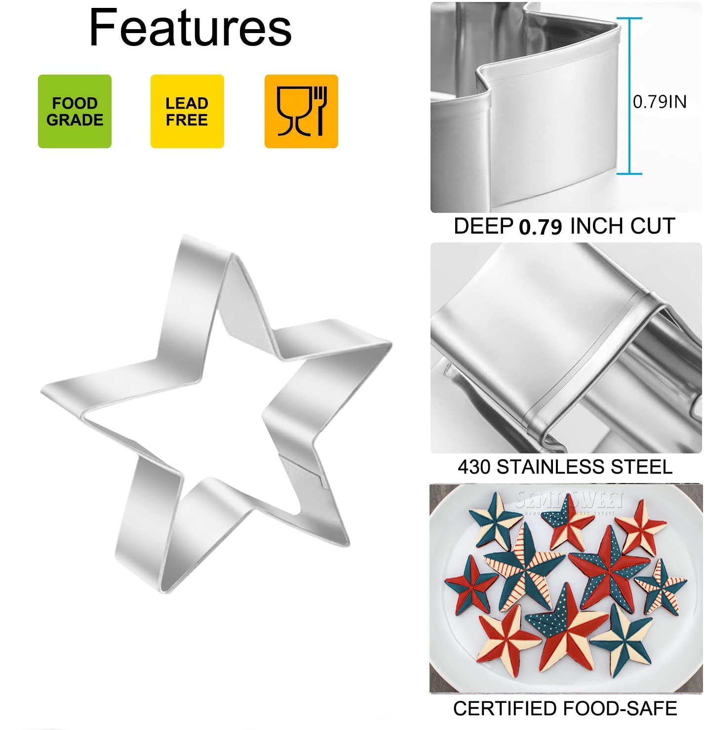 6 Pieces Star Cookie Cutters, 3D Christmas Tree Cookie Cutter Set, 4Th Of July Cookie Cutters, Assorted Sizes Stainless Steel St