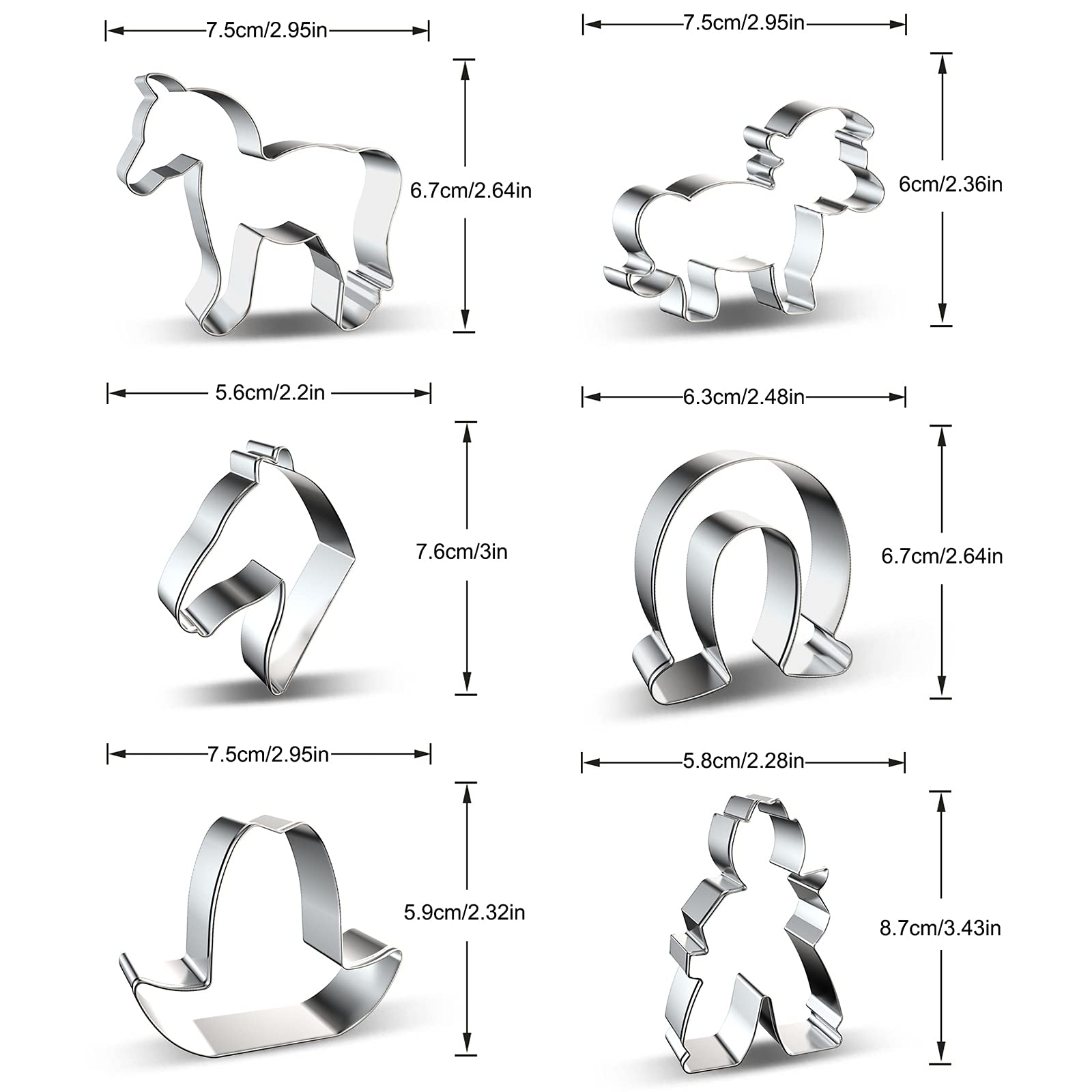 Horse Cowboy Cookie Cutters Shapes Baking Set, 6 Pieces Stainless Steel Metal Mold With Horse, Pony, Horse Head, Horseshoe, Cowb