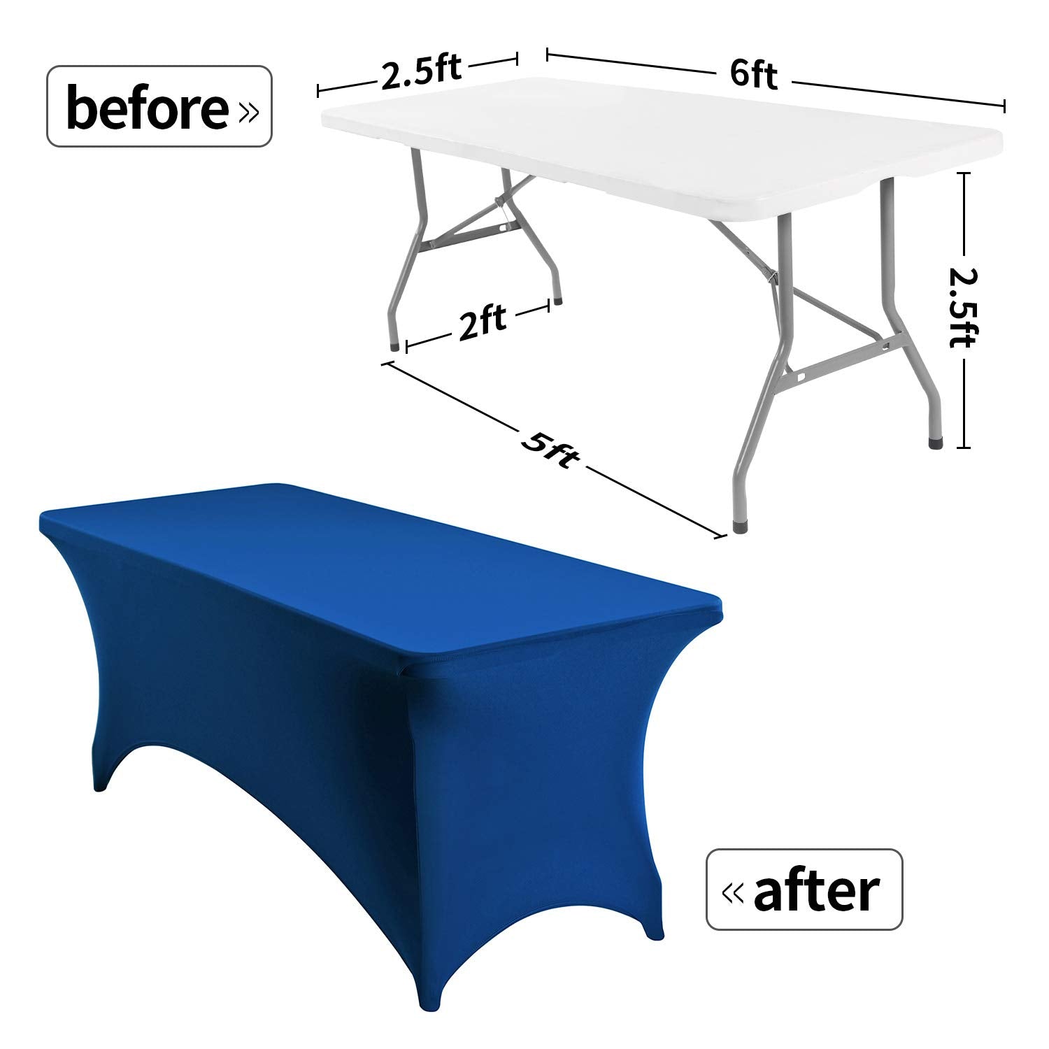 Peomeise 2Pcs 6Ft Spandex Table Cover Rectangular Stretch Spandex Tablecloth (Classic Blue,6Ft)