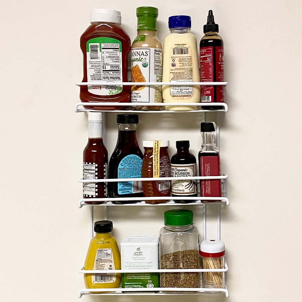 Evelots 3-Tier Spice Rack-Door/Wall Mounted-Sturdy Coated Metal-Up to 18 Bottles
