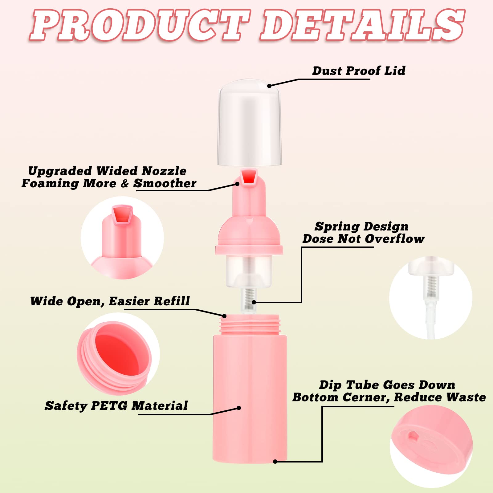 Funtery 24 Pcs Foam Pump Bottles 1 Oz/ 30 Ml Travel Soap Bottle Plastic Mini Empty Dispenser Foaming Bottles For Refillable Hand