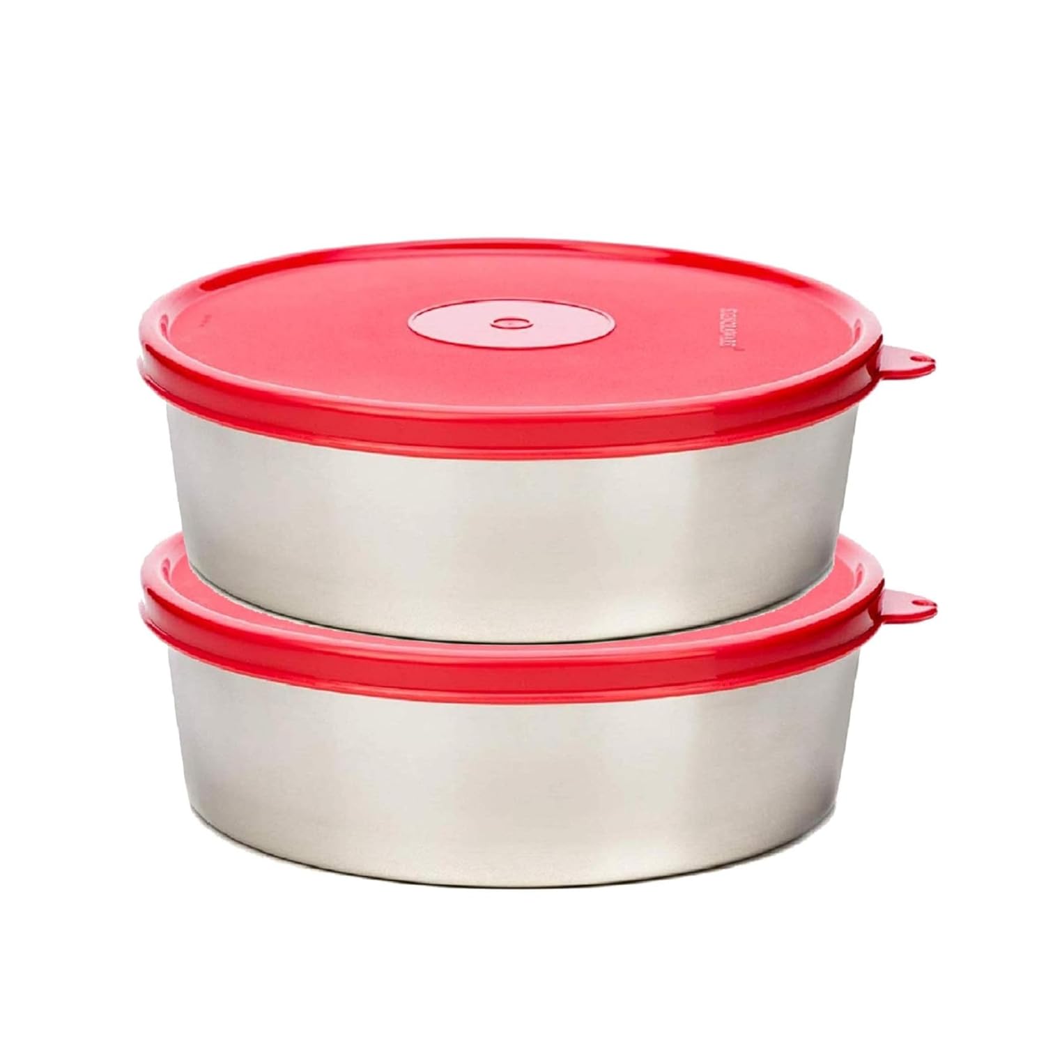 Signoraware Classic Steel Big Container, Set Of 2, 900Ml+900Ml, Red