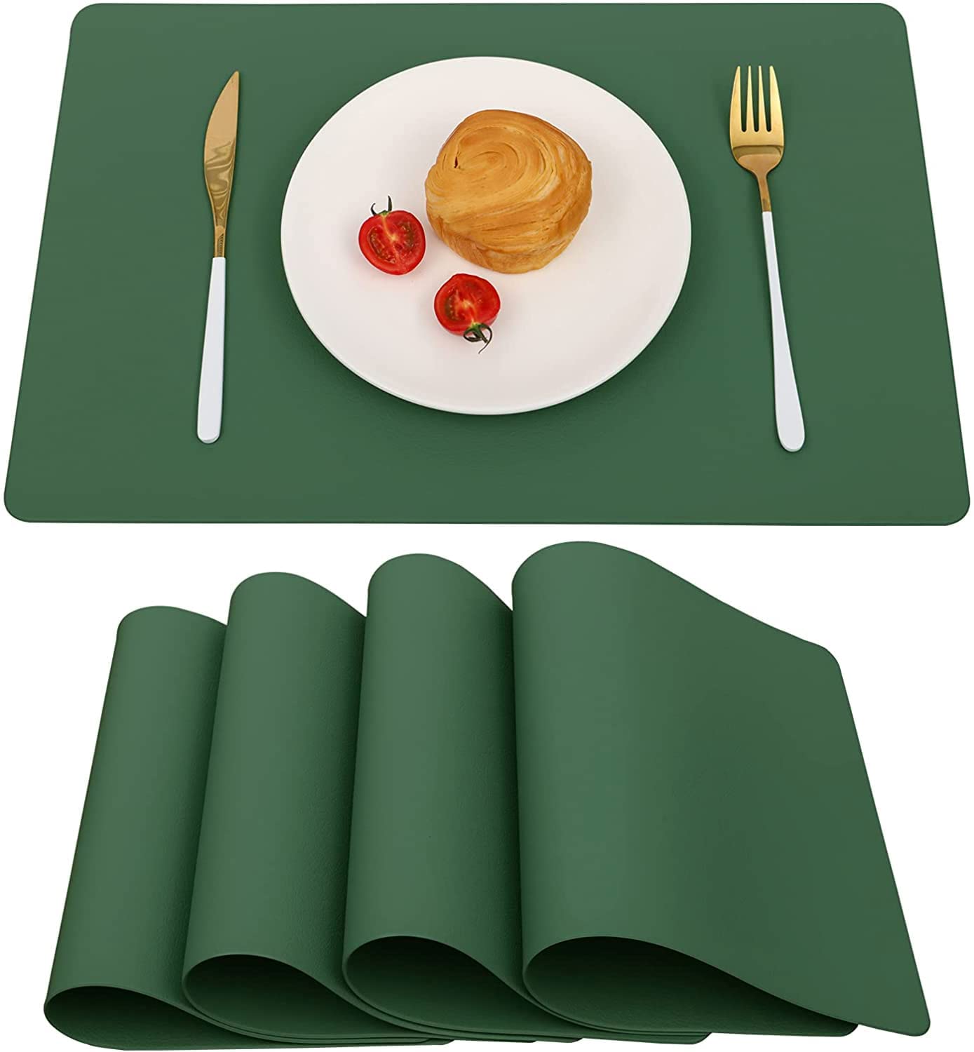 Vinjiasin Green Placemats Set Of 4 For Dining Table Leather Table Mats Waterproof Wipeable Heat Resistant Reversible Place Mats