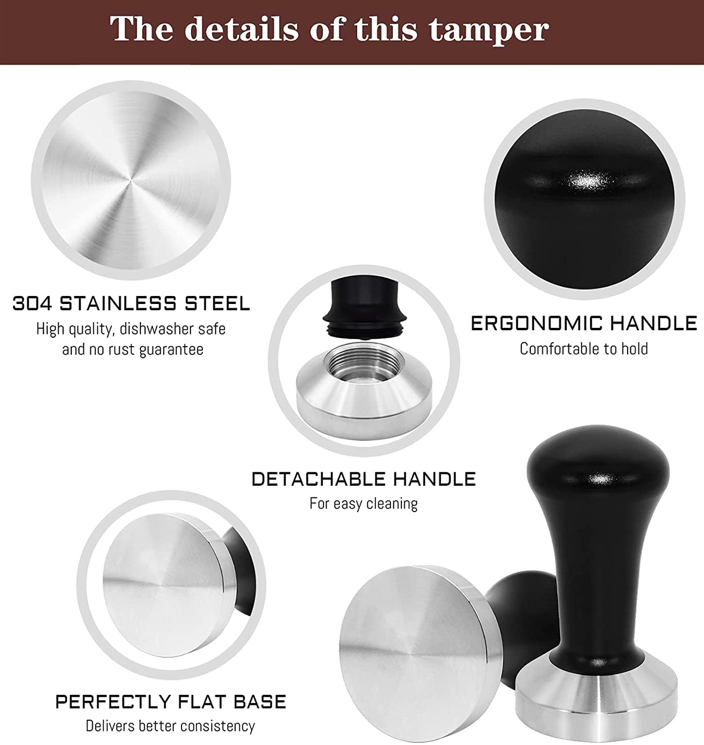 Ezebesta 51 Mm Coffee Tamper Set Coffee Press For Portafilter Machine Espresso Tamper With Tamper Mat, Frothing Pitcher (350Ml/1