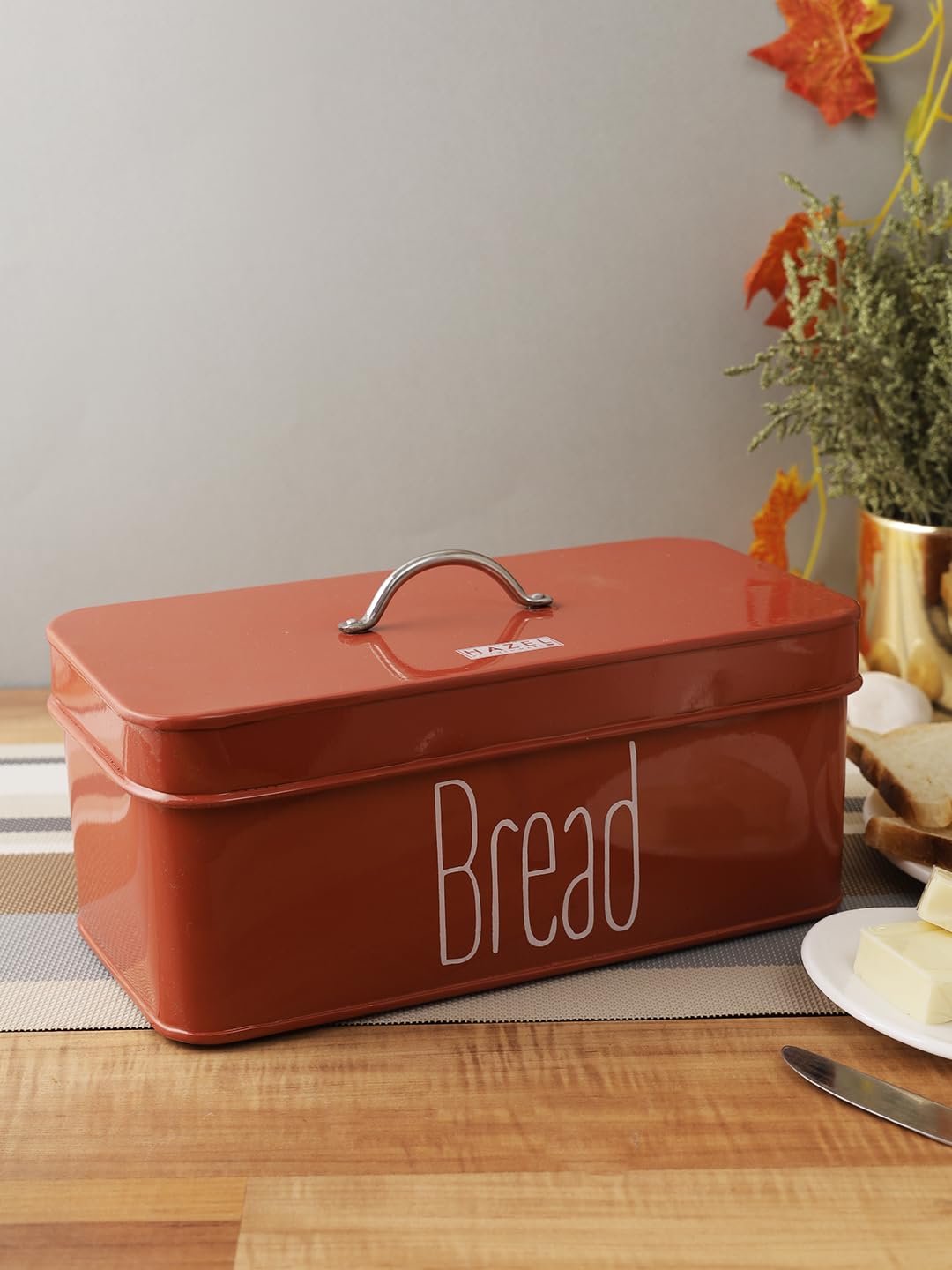 HAZEL Metal Bread Box with Handle Lid | 4100 ml Bread Storage Box for Kitchen | Bread Dispenser Box | Food Grade Storage Box for
