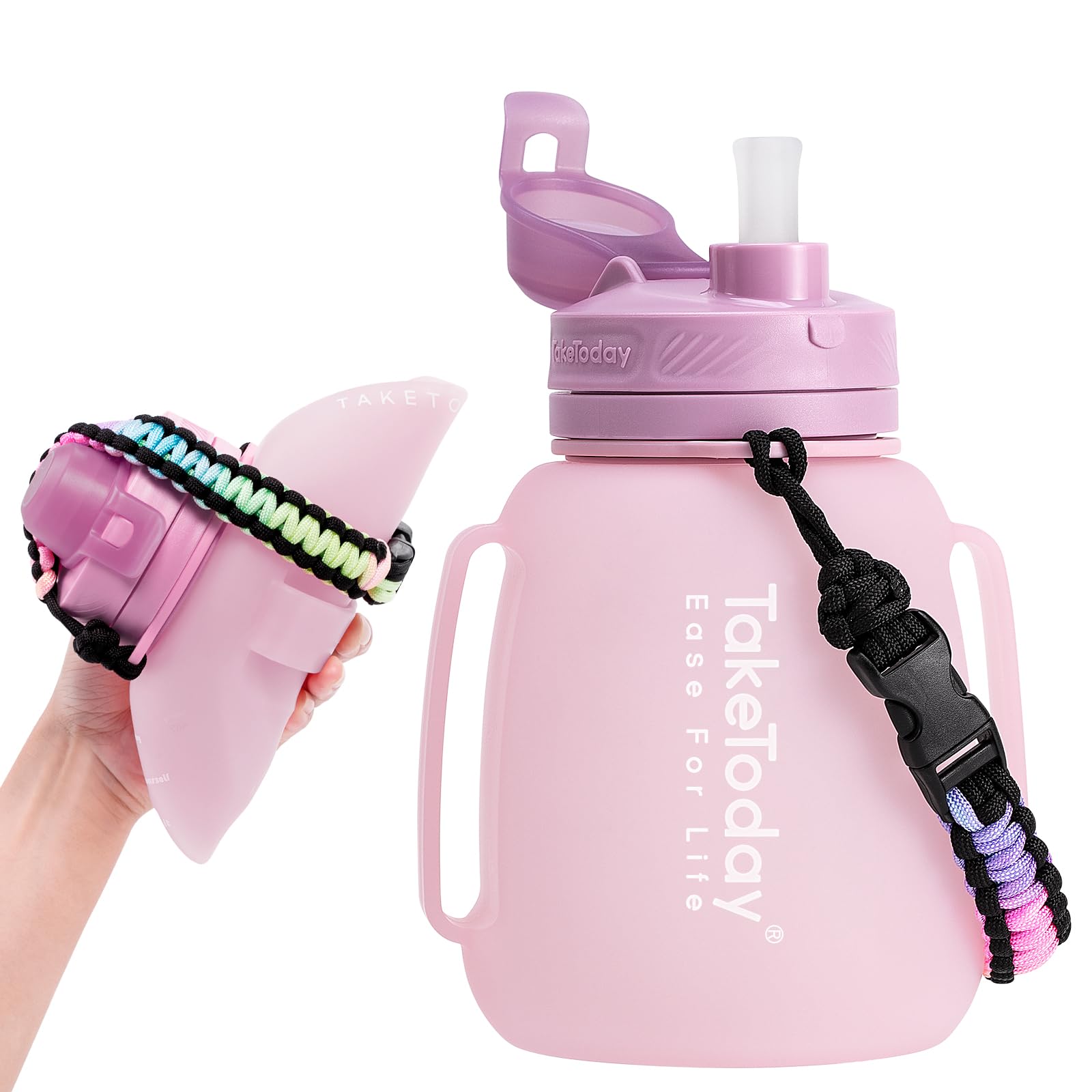 Taketoday 40 Oz Motivational Water Bottle With Straw And Paracord Handle 1.2L Silicone Sports Water Bottle With Time Marker(Purp