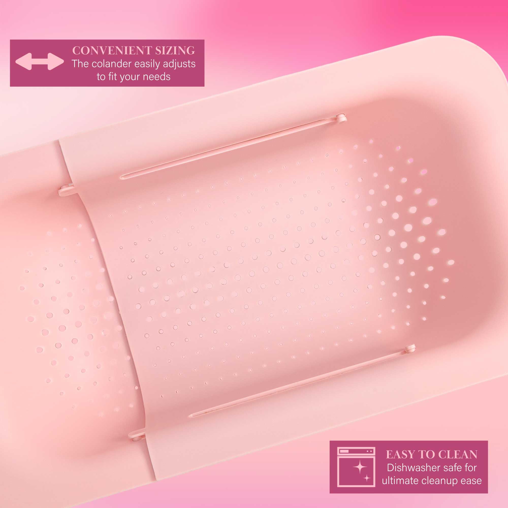 Paris Hilton Over The Sink Expandable Colander, Extendable Strainer, Adjustable From 14.5 Inches To 19.5 Inches, Fits Most Kitch