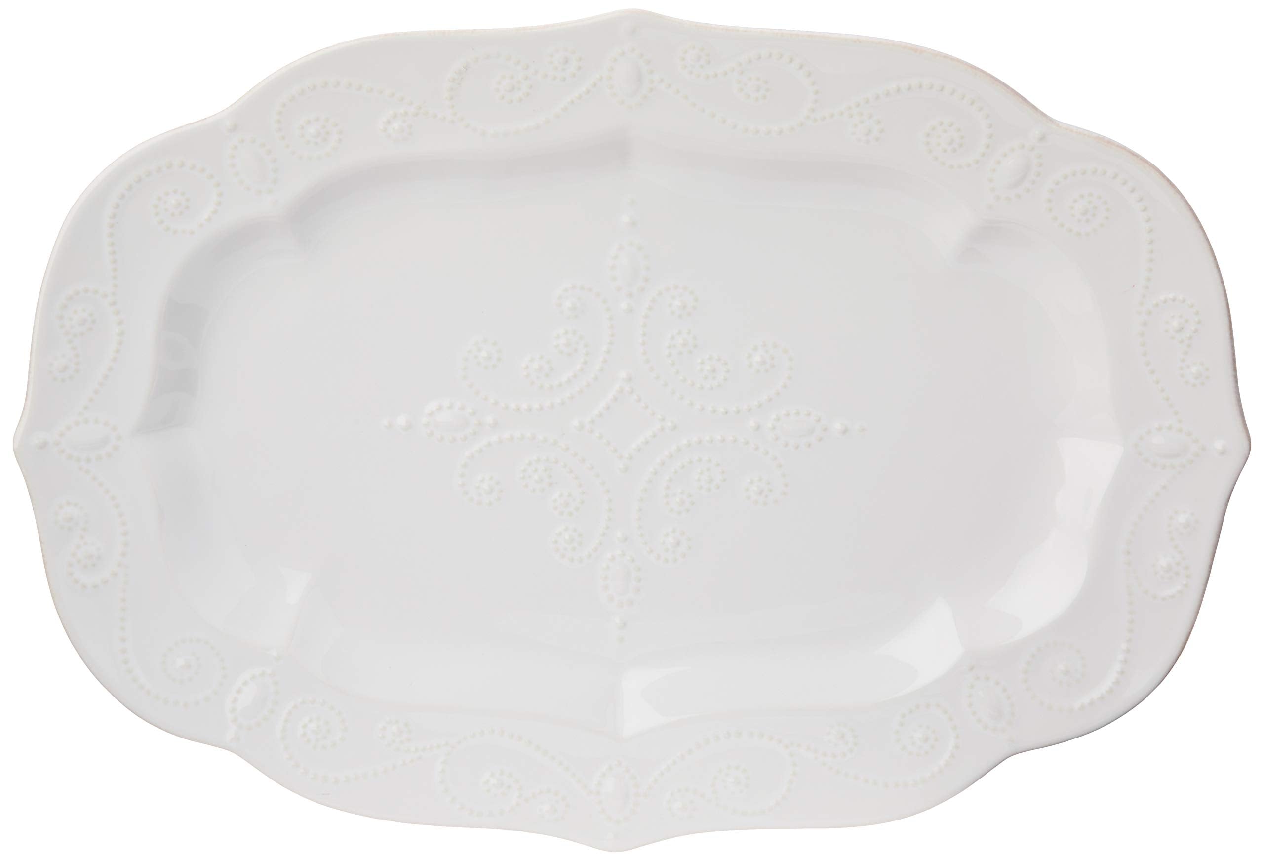 Lenox Serveware, Lenox French Perle White Serving Platter, Oval Shape, 18.5-Inch, Stoneware, Dishwasher Safe, Turkey Platter for